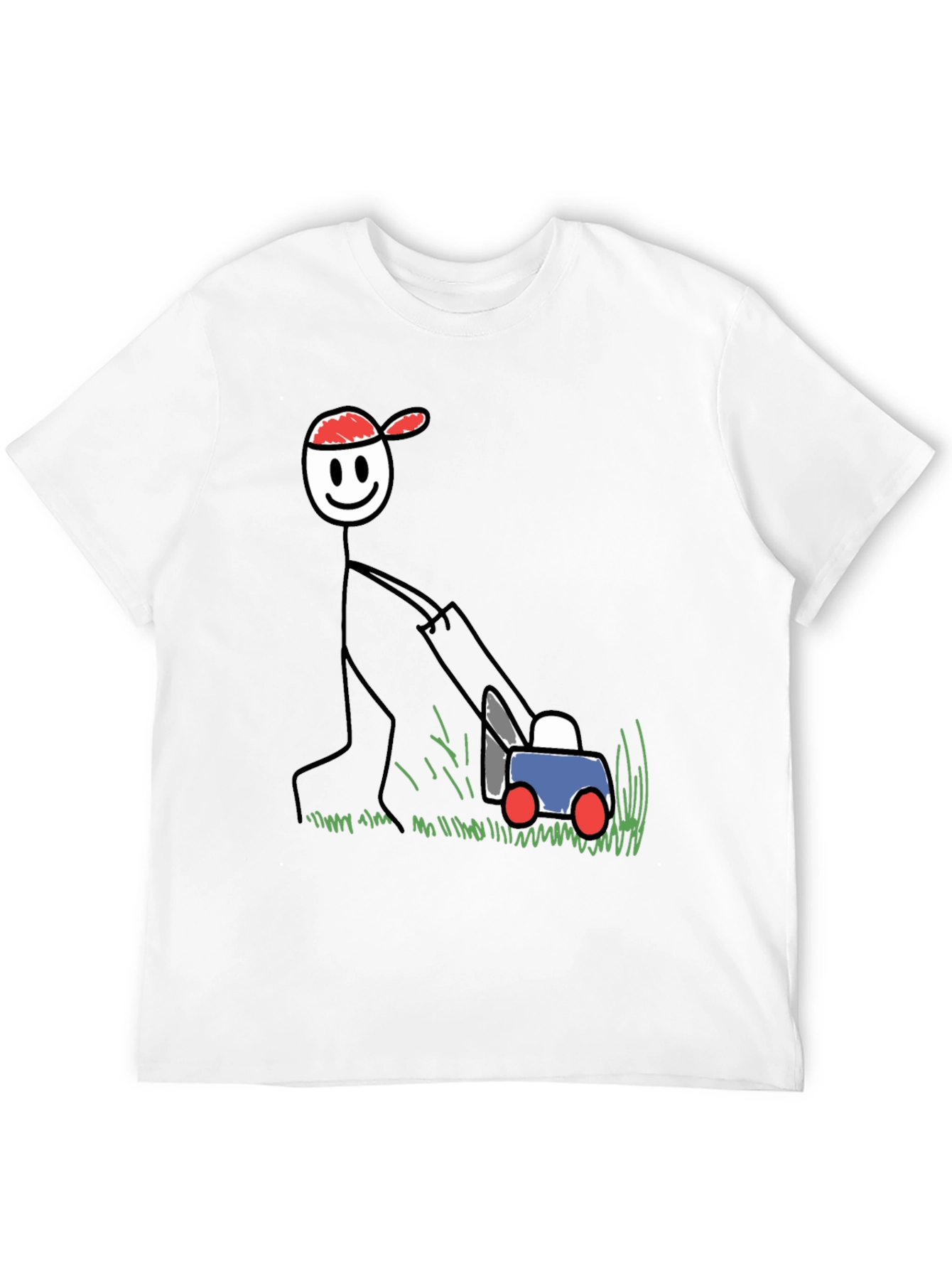 Stick Figure Lawn Mowing T-Shirt - Fun Design