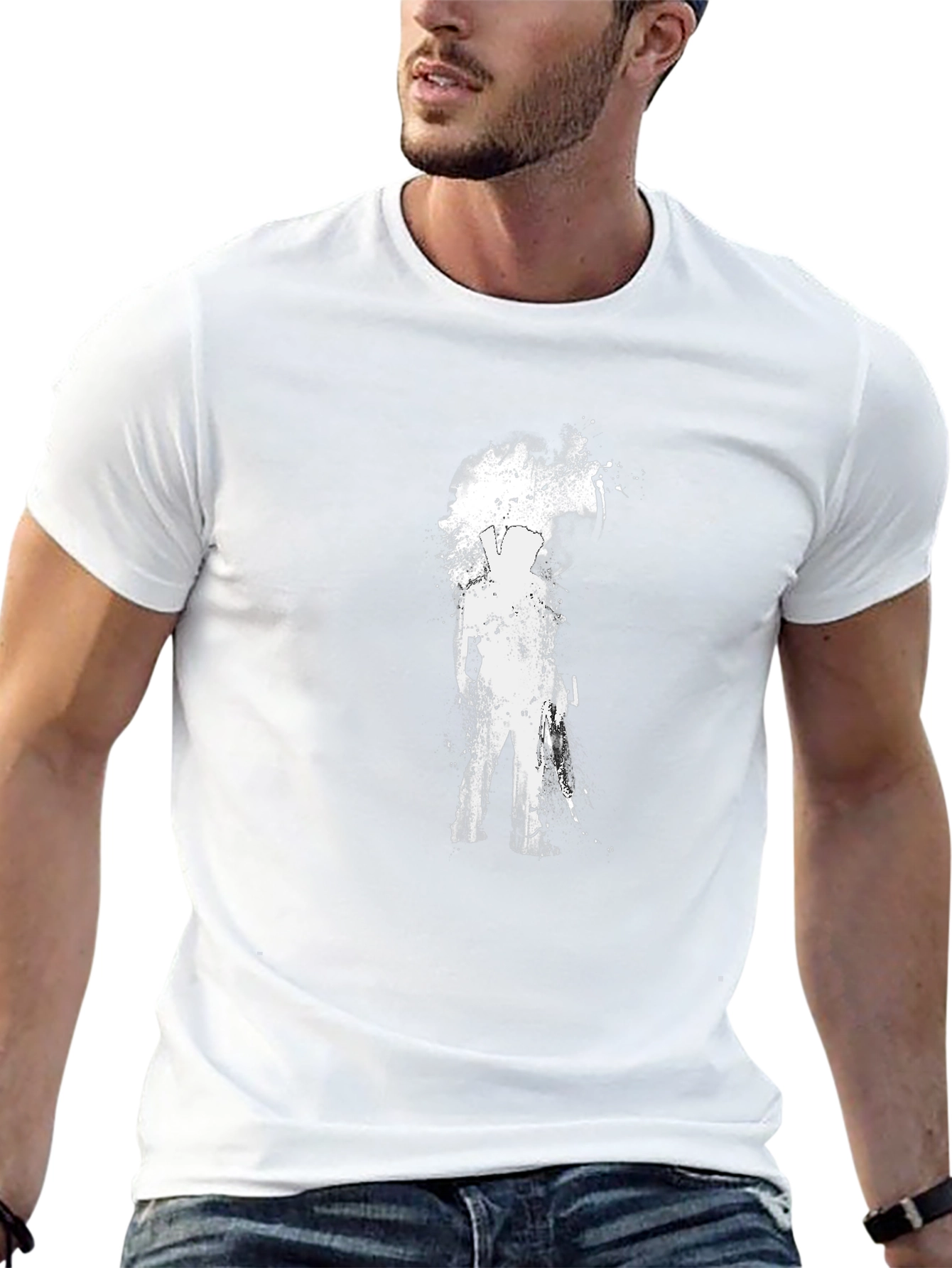 Mens Black T-Shirt with Abstract Silhouette Design