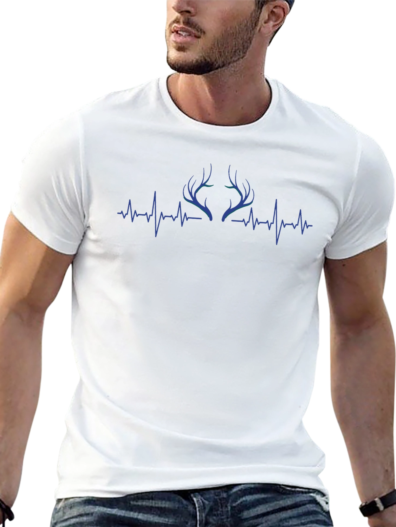 Deer Antler Heartbeat Graphic Tee - Black