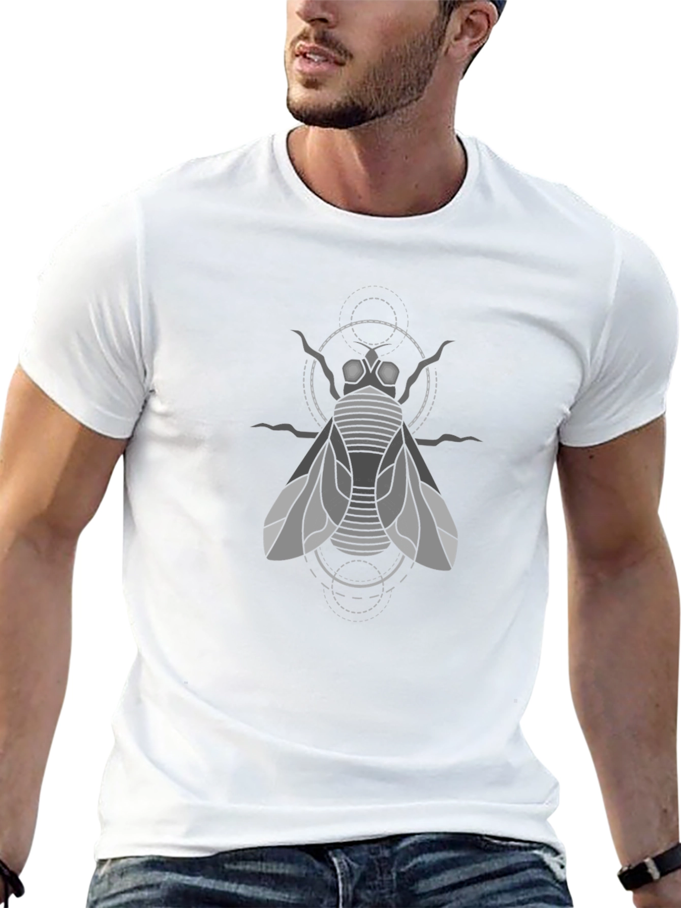 Geometric Fly Graphic Tee - Black Cotton
