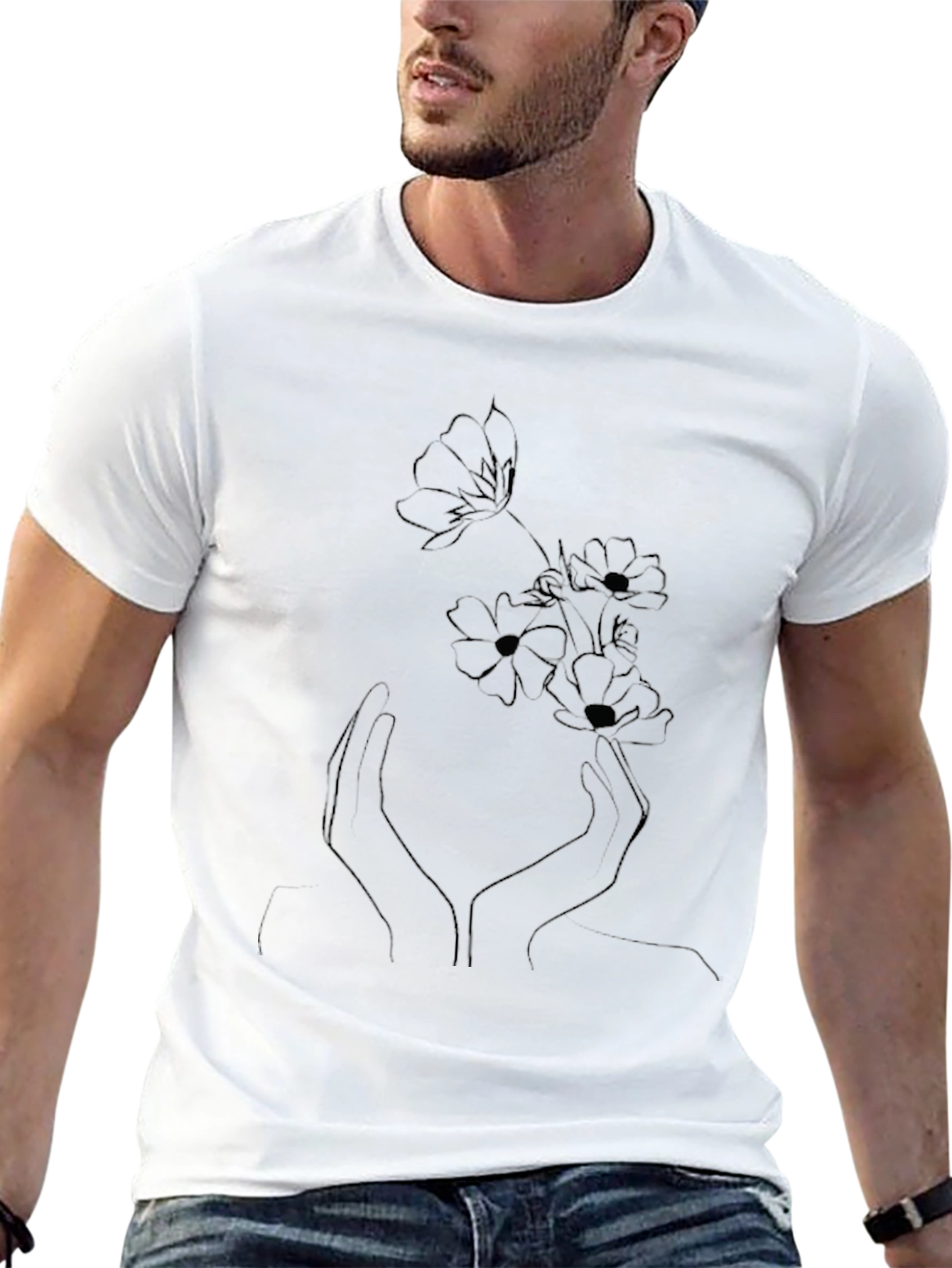 Floral Hands Graphic Black T-Shirt