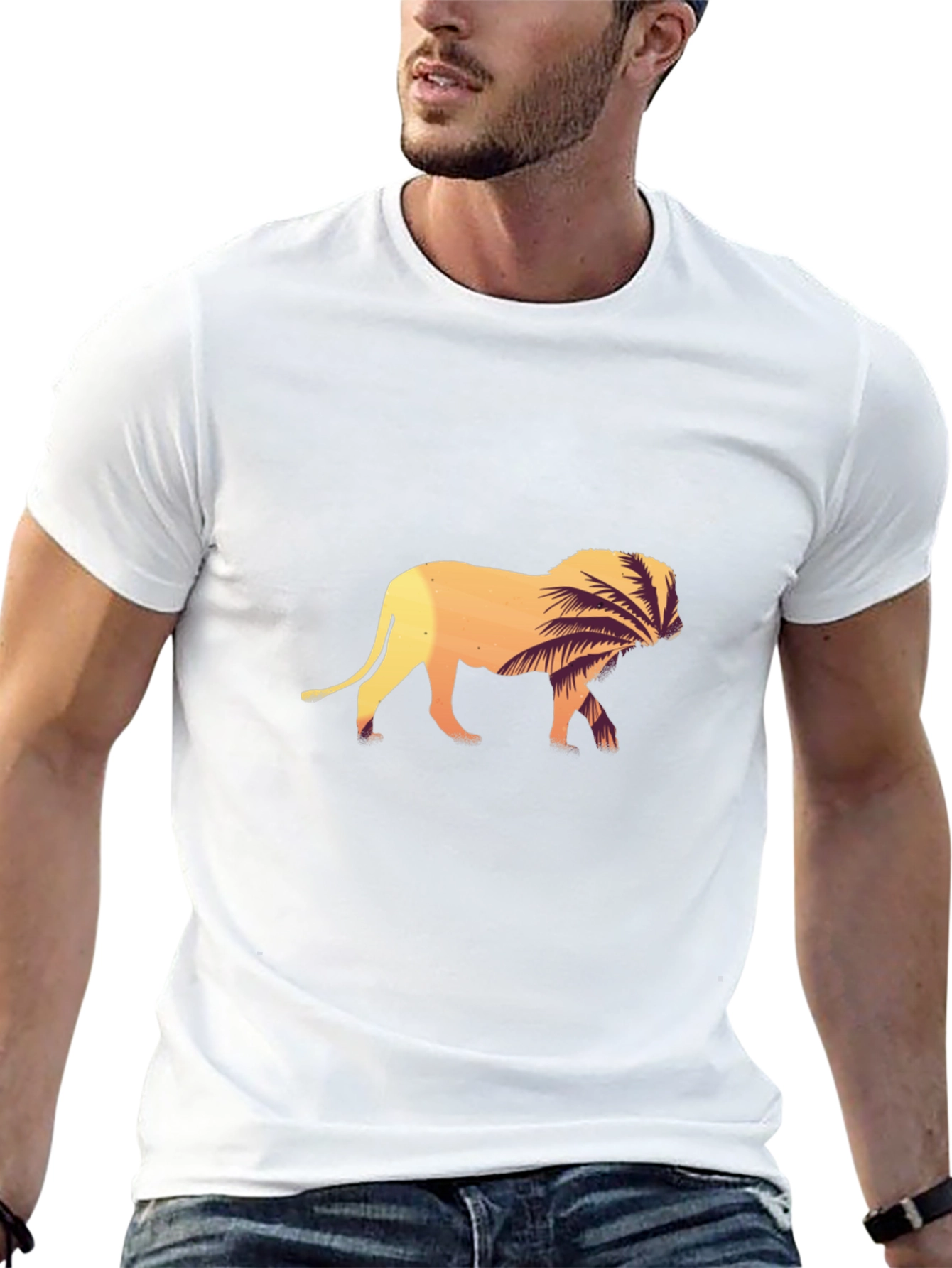 Lion Graphic Tee - Sunset Palm Design