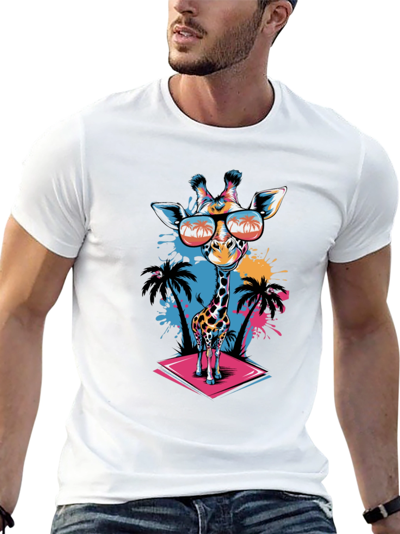 Cool Giraffe Graphic Tee - Black Cotton T-Shirt