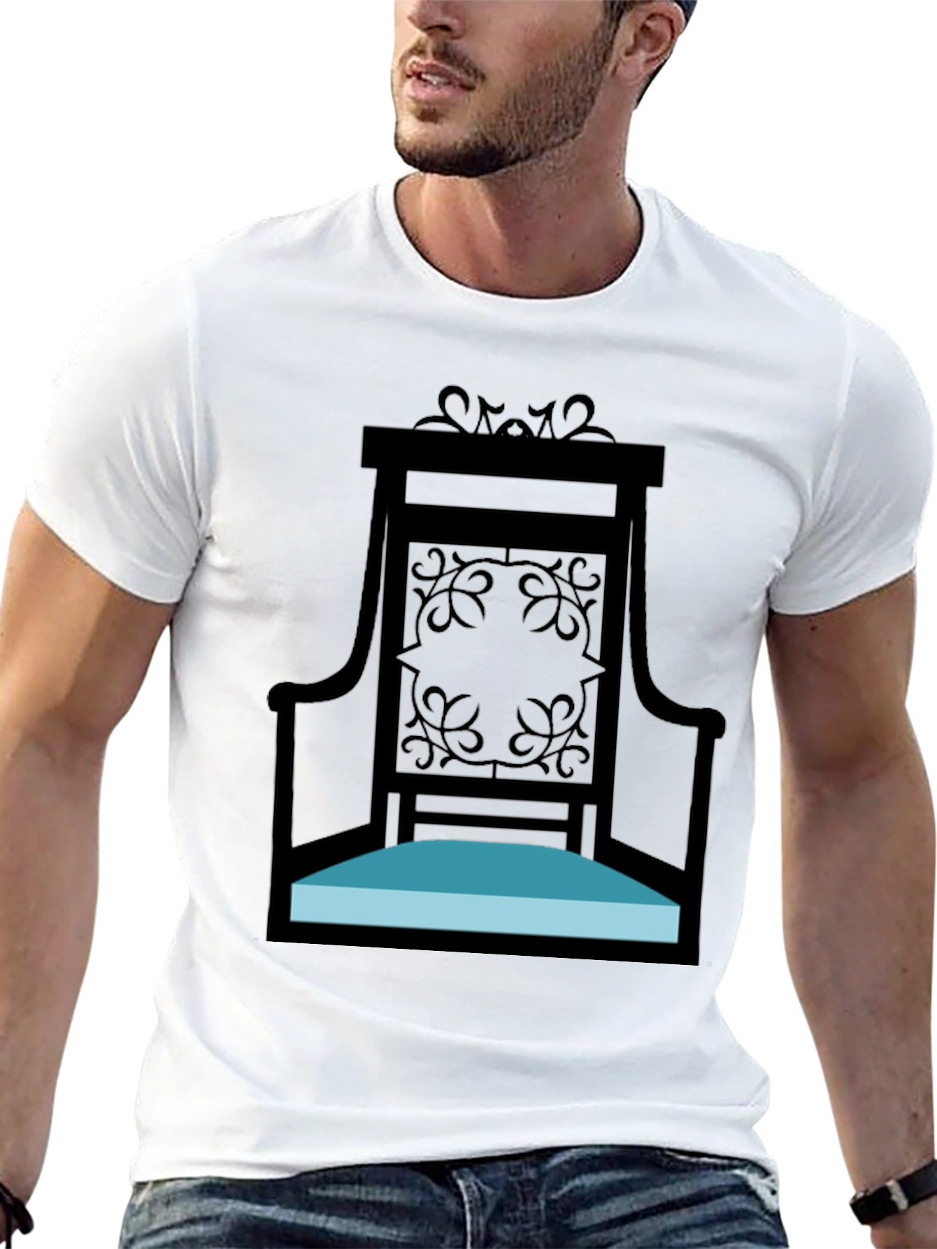 Elegant Throne Graphic Tee - Black Cotton Shirt