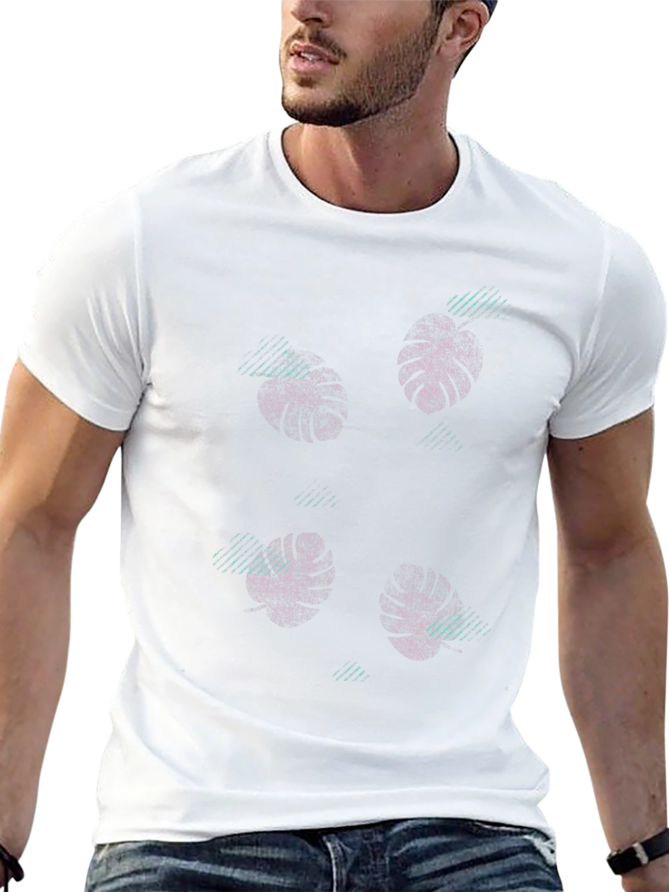 Tropical Leaf Print Black T-Shirt