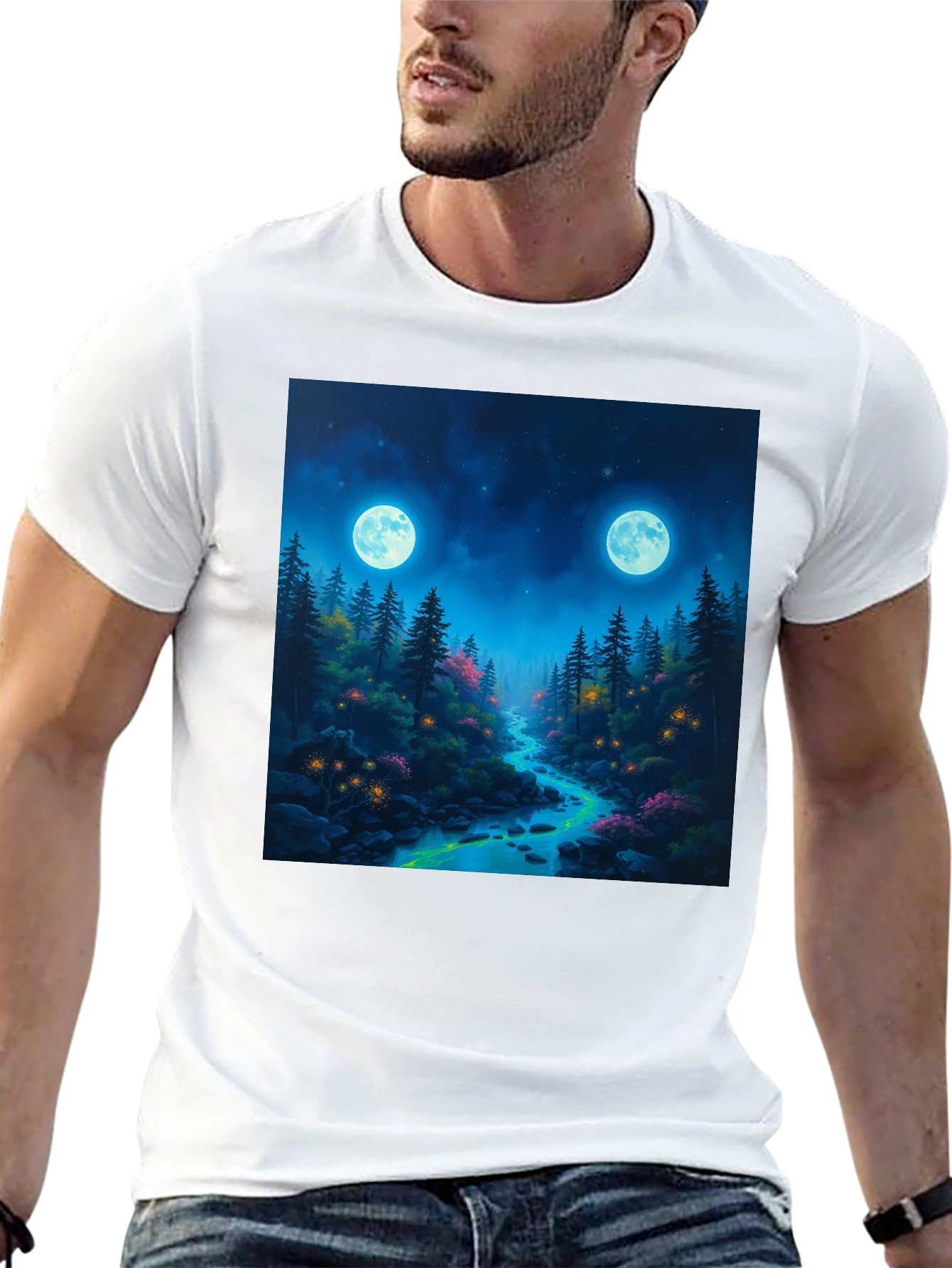 Mystical Forest Moonlit River Graphic Tee