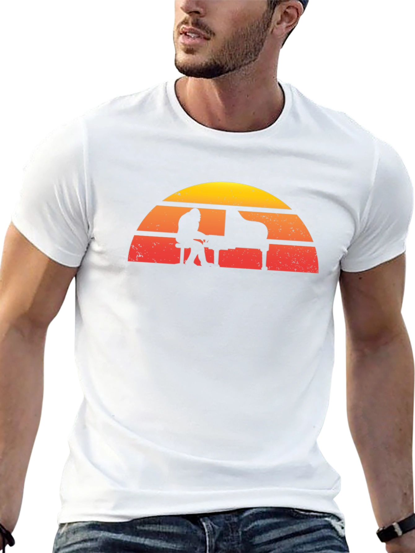 Retro Sunset Piano Player Graphic T-Shirt