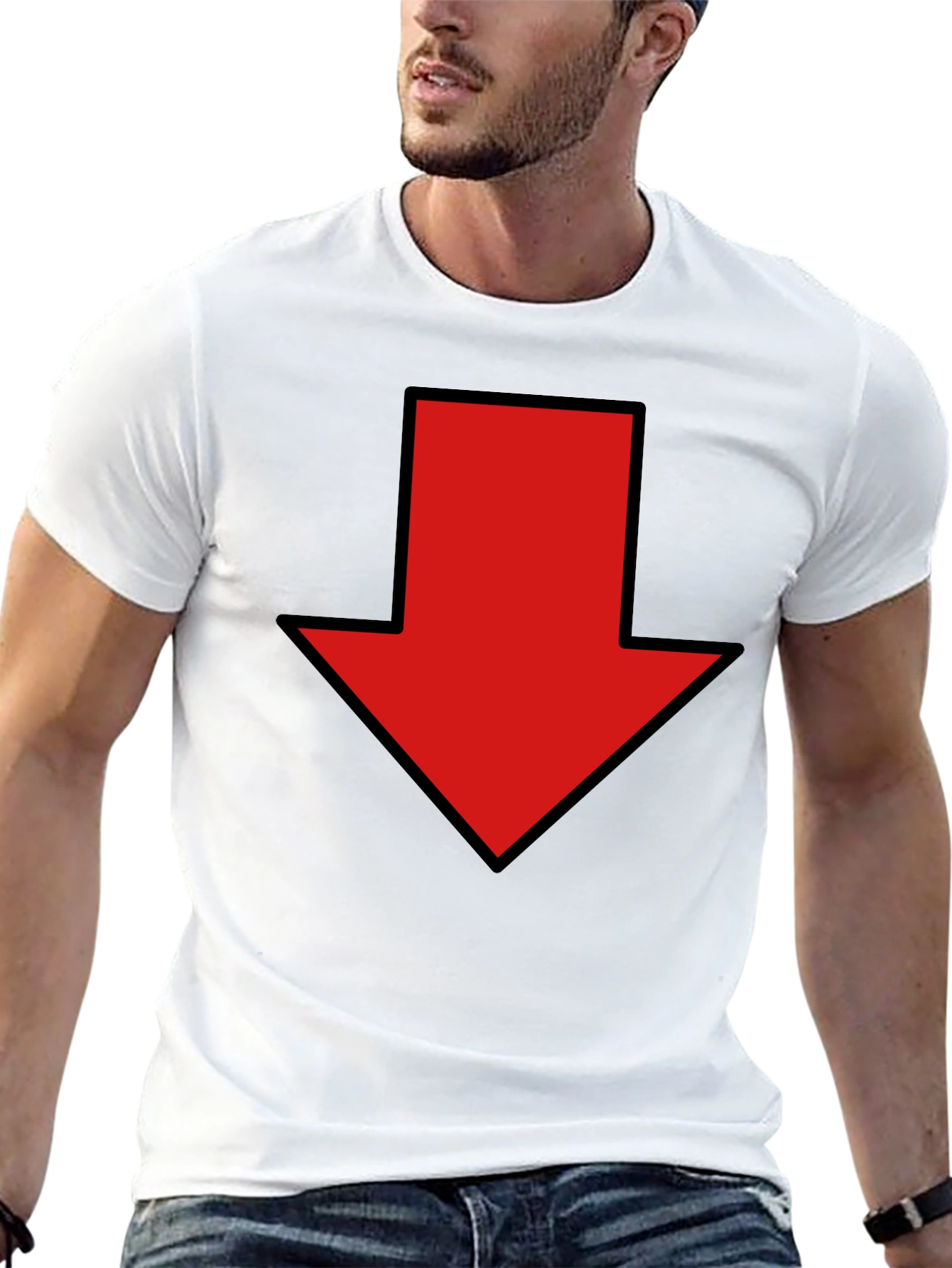 Red Down Arrow Graphic Print Black T-Shirt