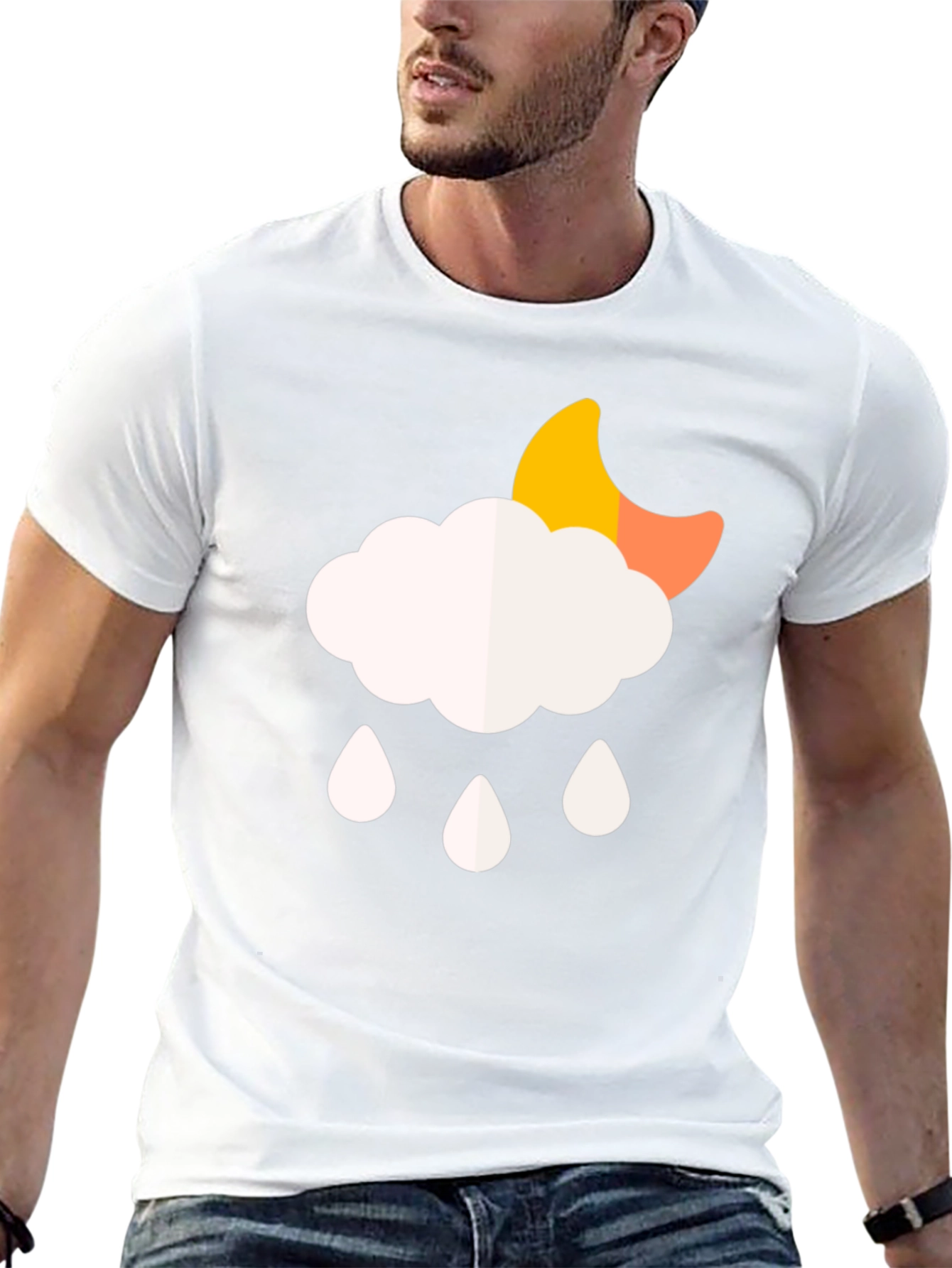 Cloud Rain Moon Graphic T-Shirt - Black