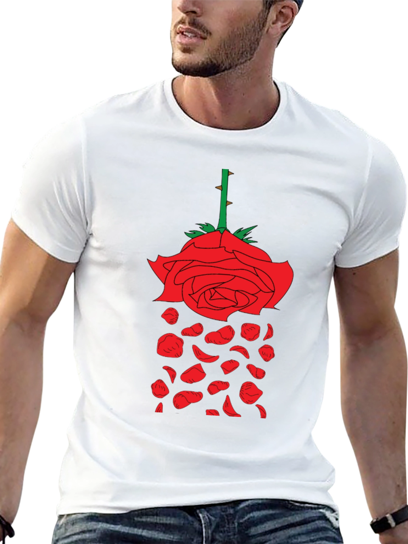 Rose Graphic T-Shirt - Unique Falling Petals Design