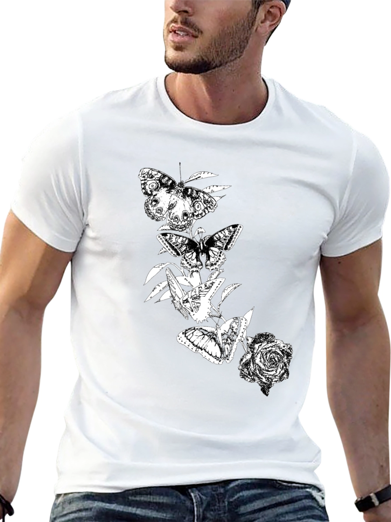 Butterfly & Rose Graphic Black T-Shirt