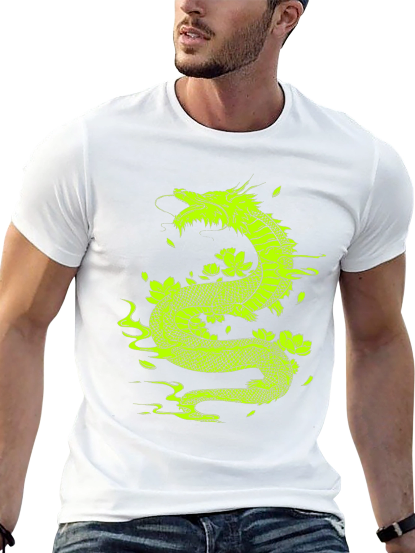 Dragon & Lotus Graphic Tee - Bold Black T-Shirt