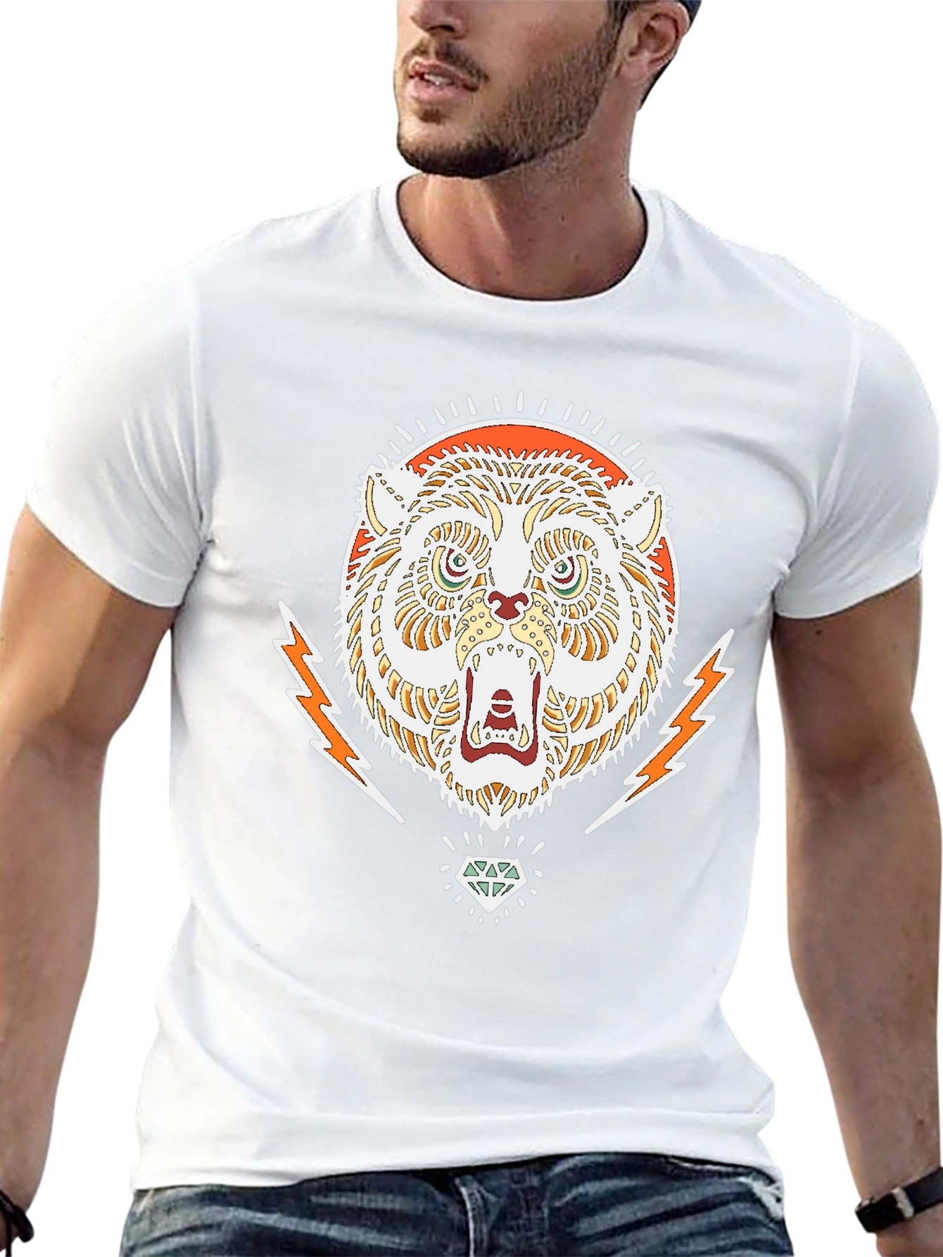 Cool Graphic Tee - Tiger & Diamond Design