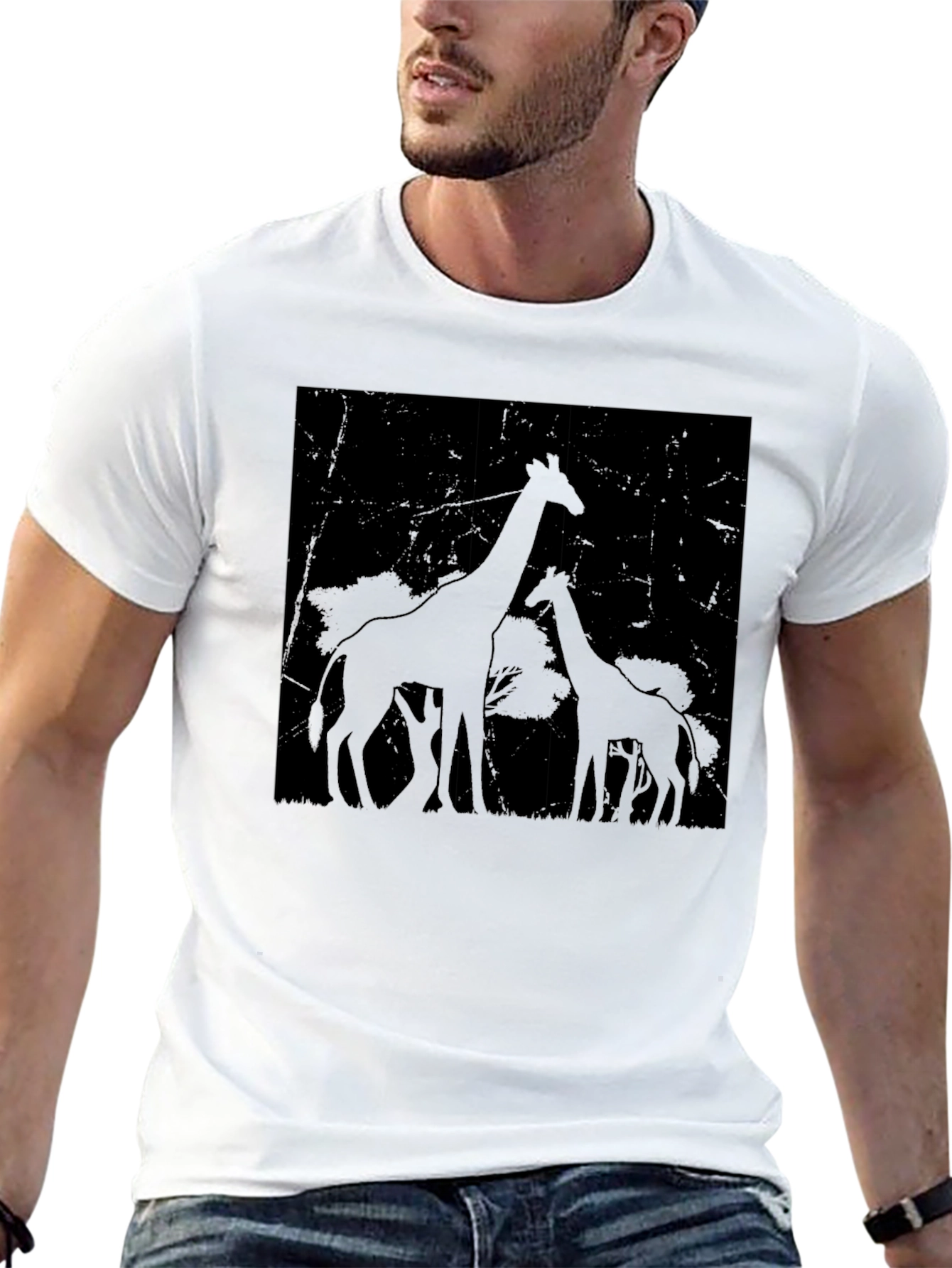 Giraffe Silhouette Graphic Tee - Black