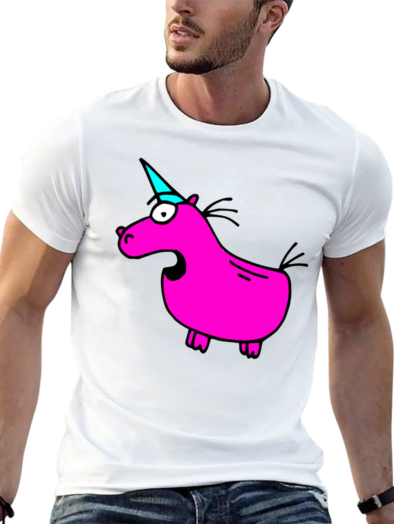 Funny Pink Unicorn Black T-Shirt