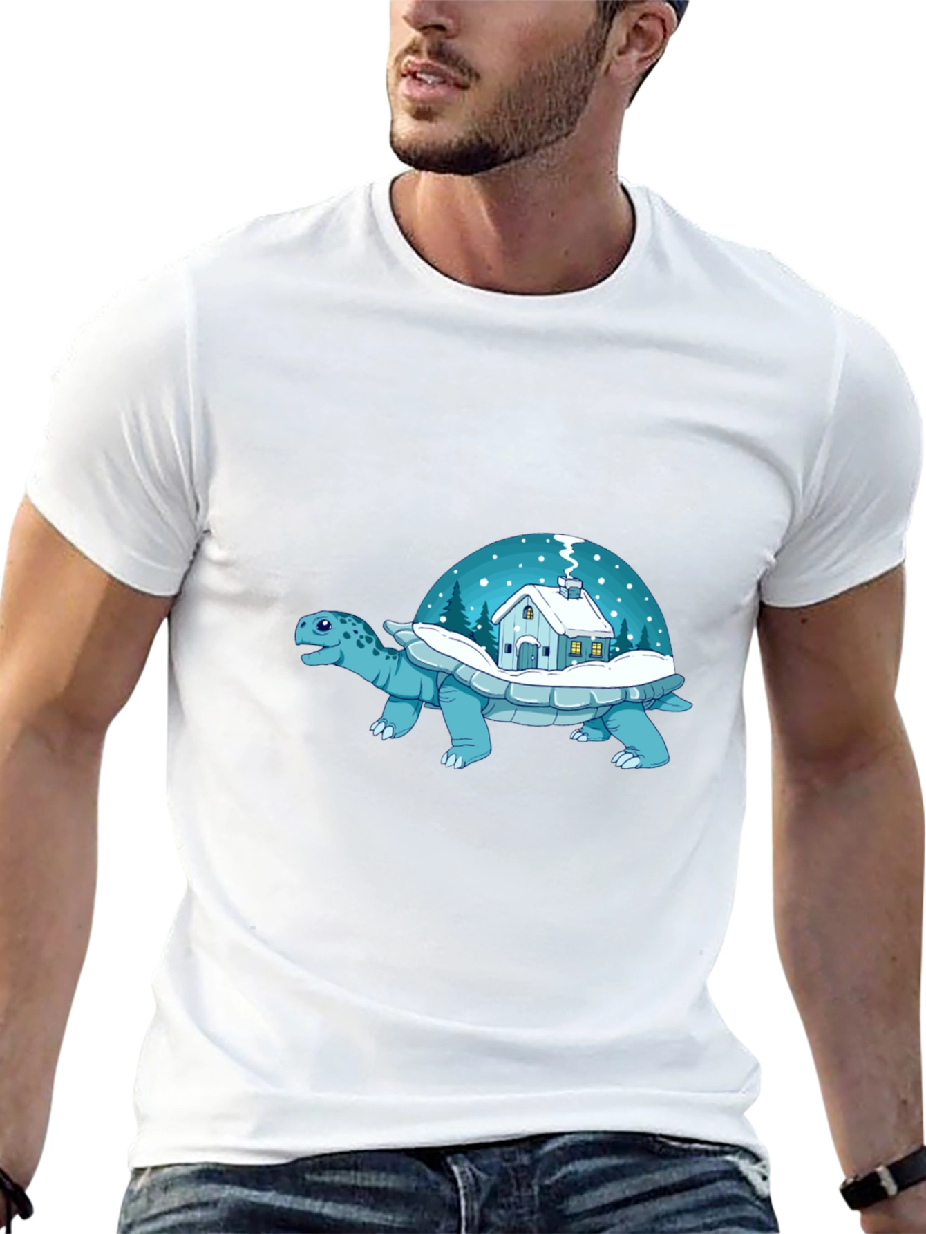 Winter Turtle House T-Shirt - Unique Graphic Tee