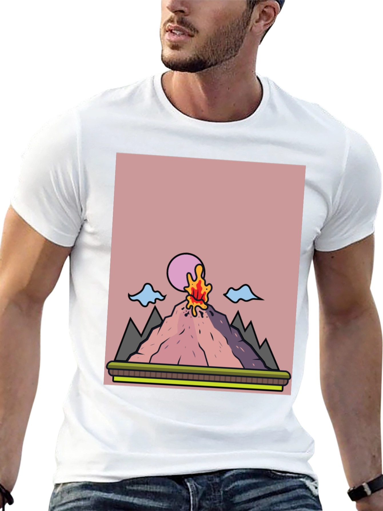 Volcano Eruption Graphic Tee - Black Cotton