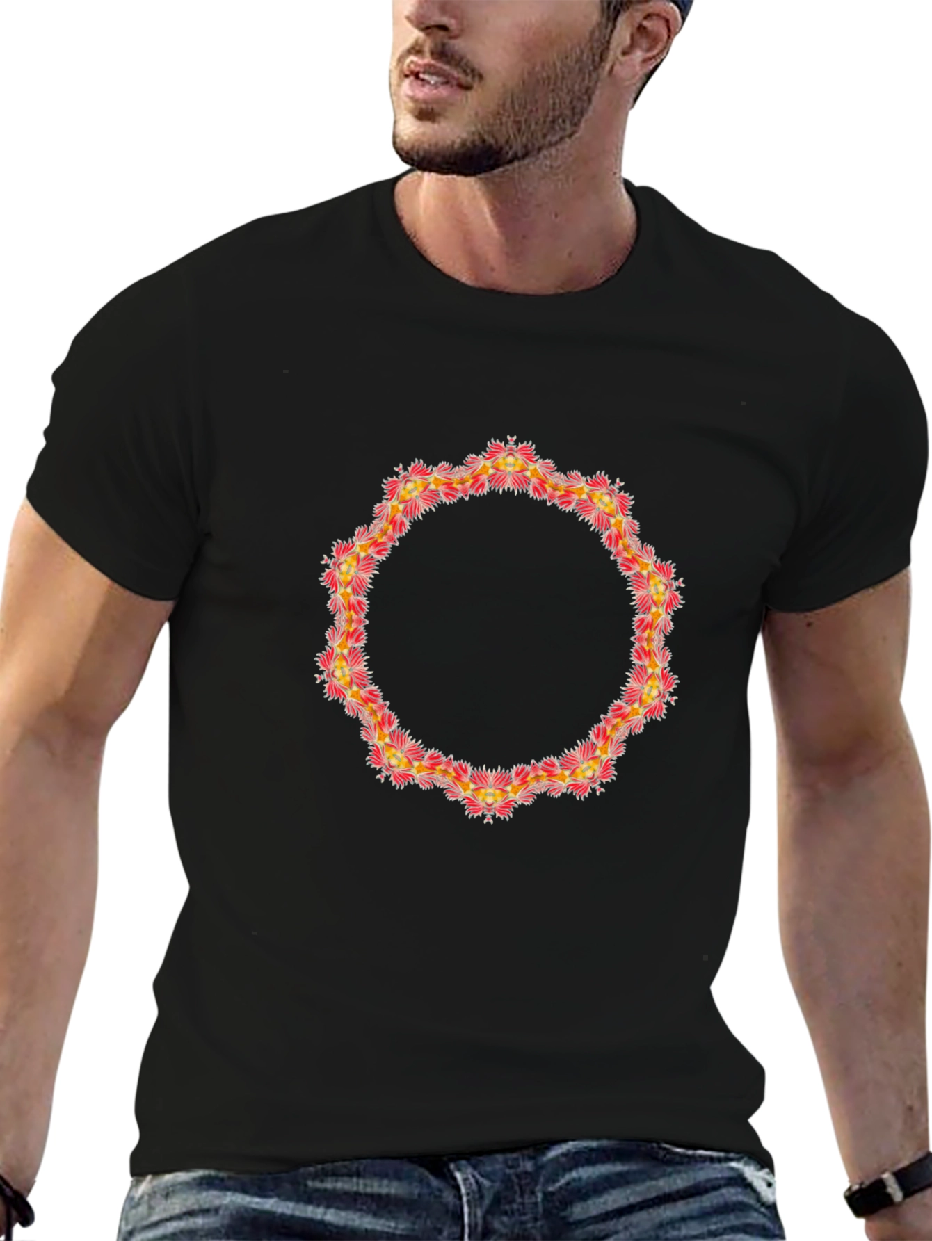 Floral Circle Graphic Black T-Shirt
