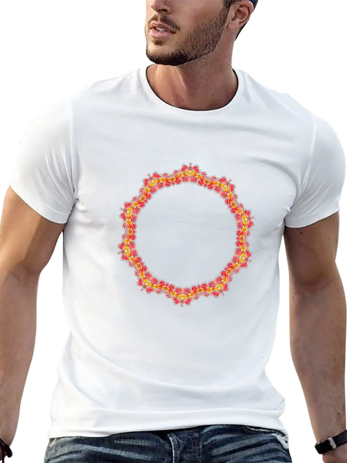 Floral Circle Graphic Black T-Shirt