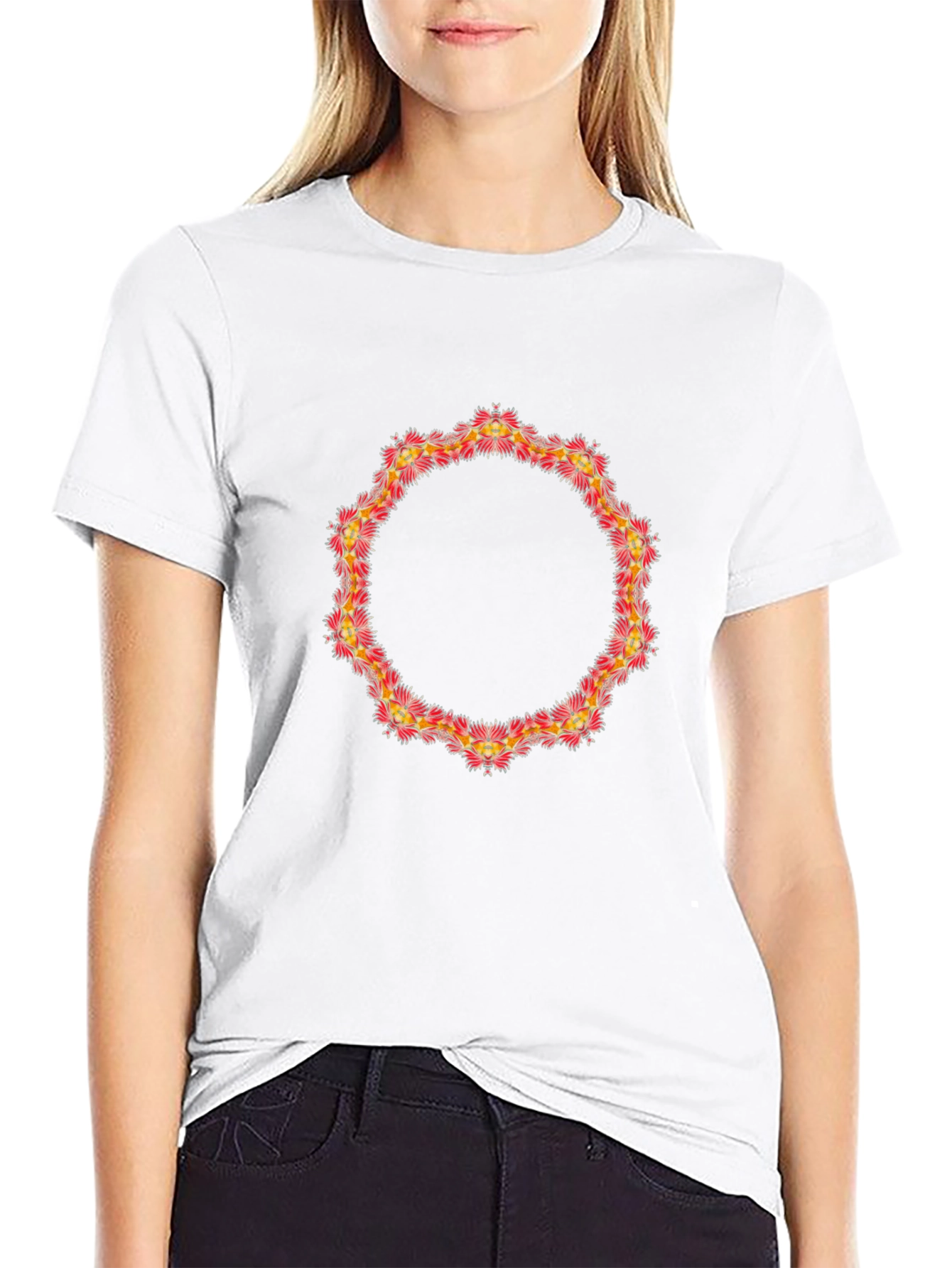 Floral Circle Graphic Black T-Shirt