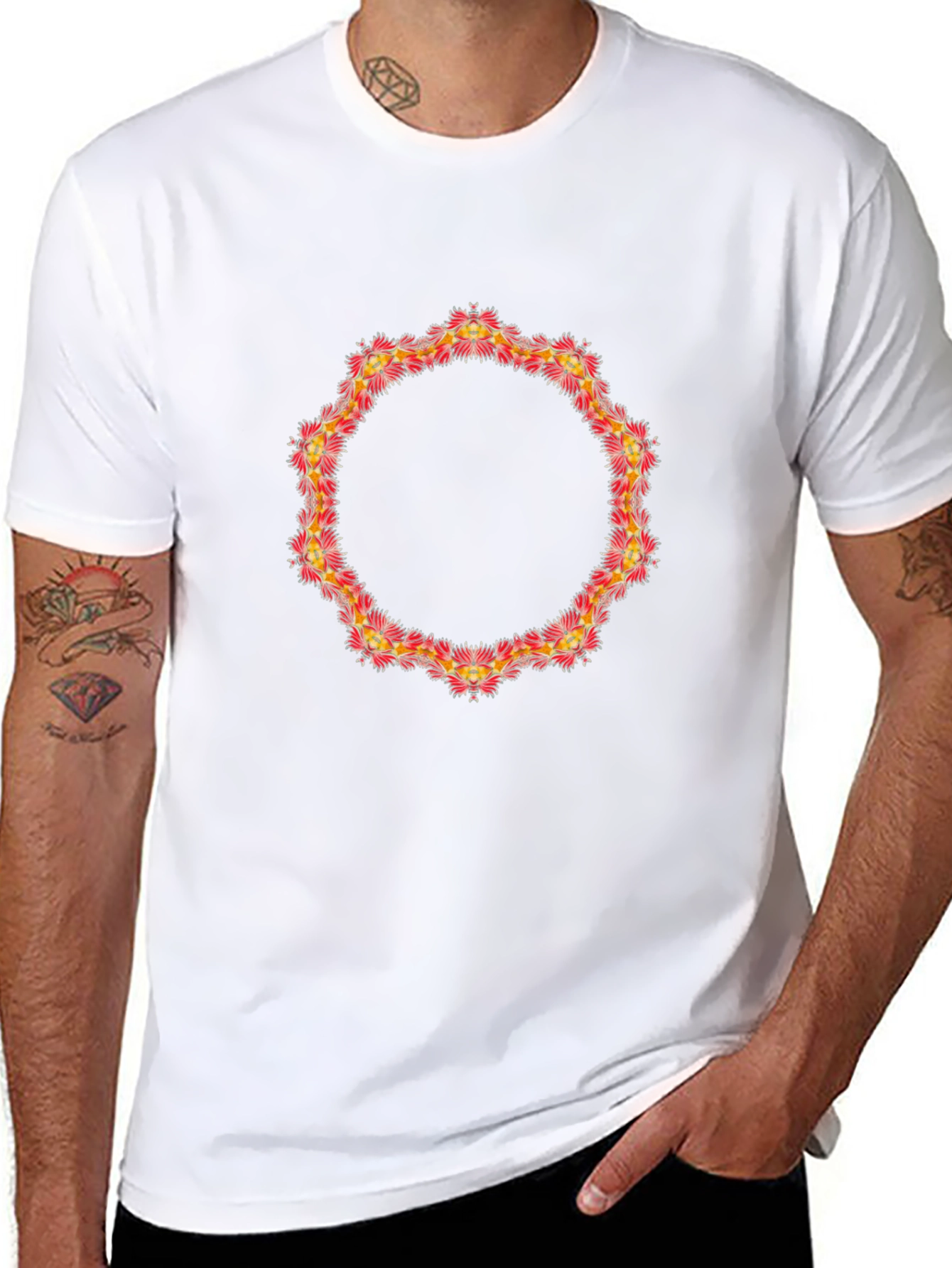 Floral Circle Graphic Black T-Shirt