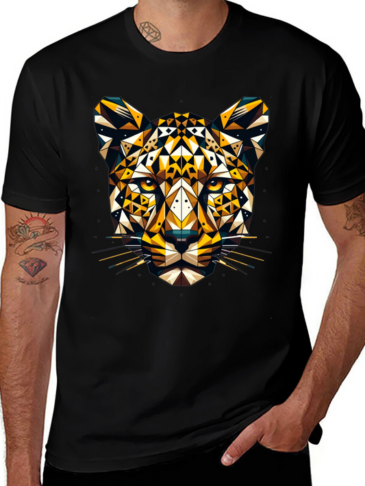 Geometric Leopard Graphic Tee - Black