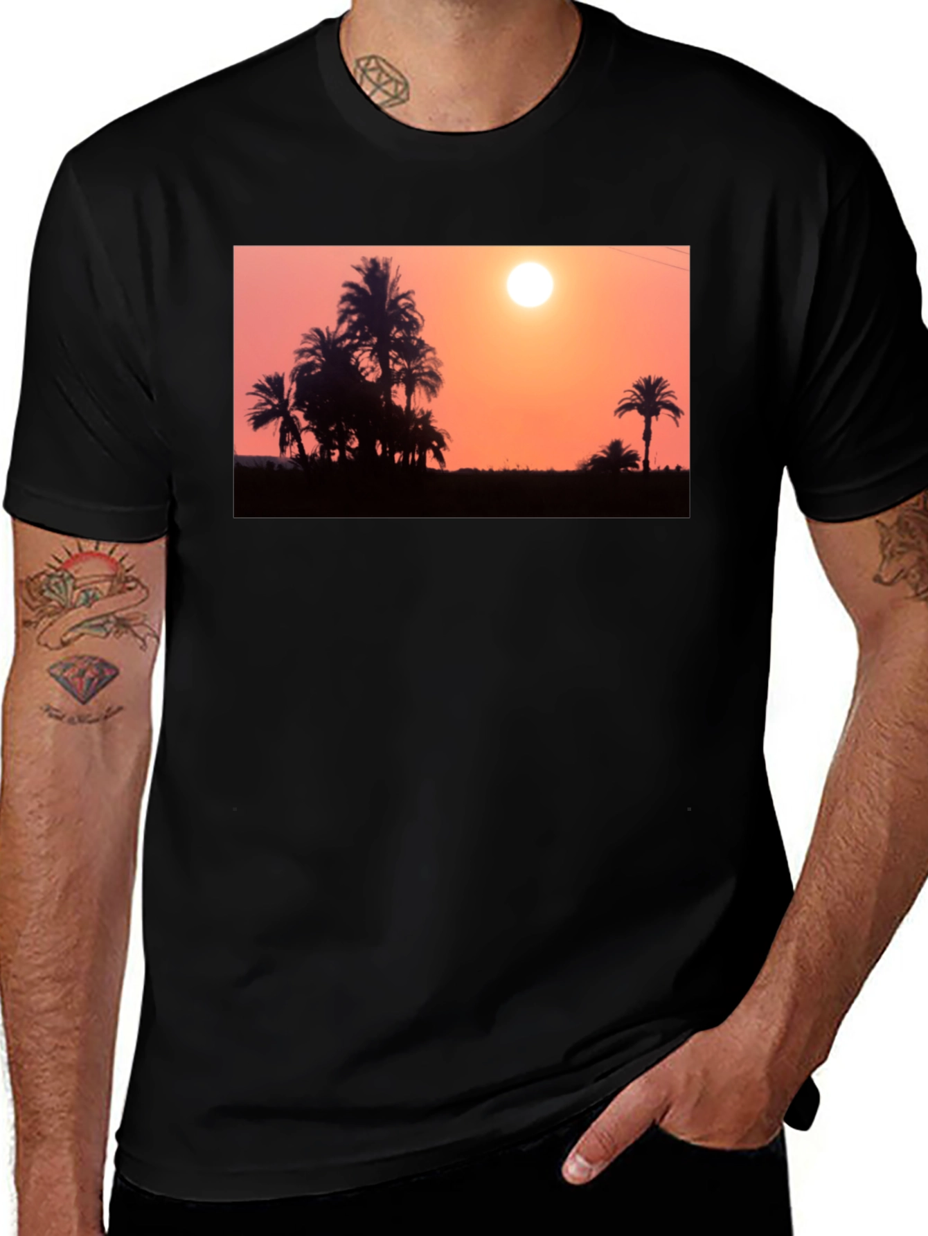 Sunset Palm Tree T-Shirt - Black