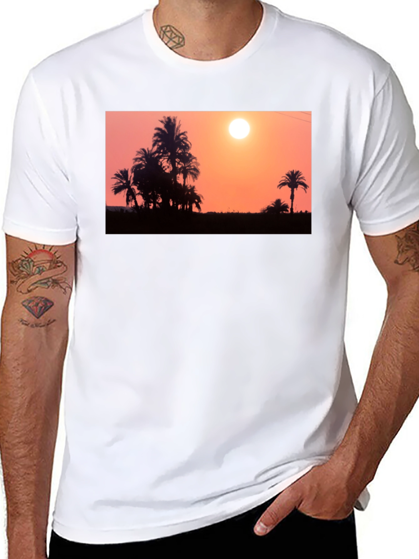 Sunset Palm Tree T-Shirt - Black
