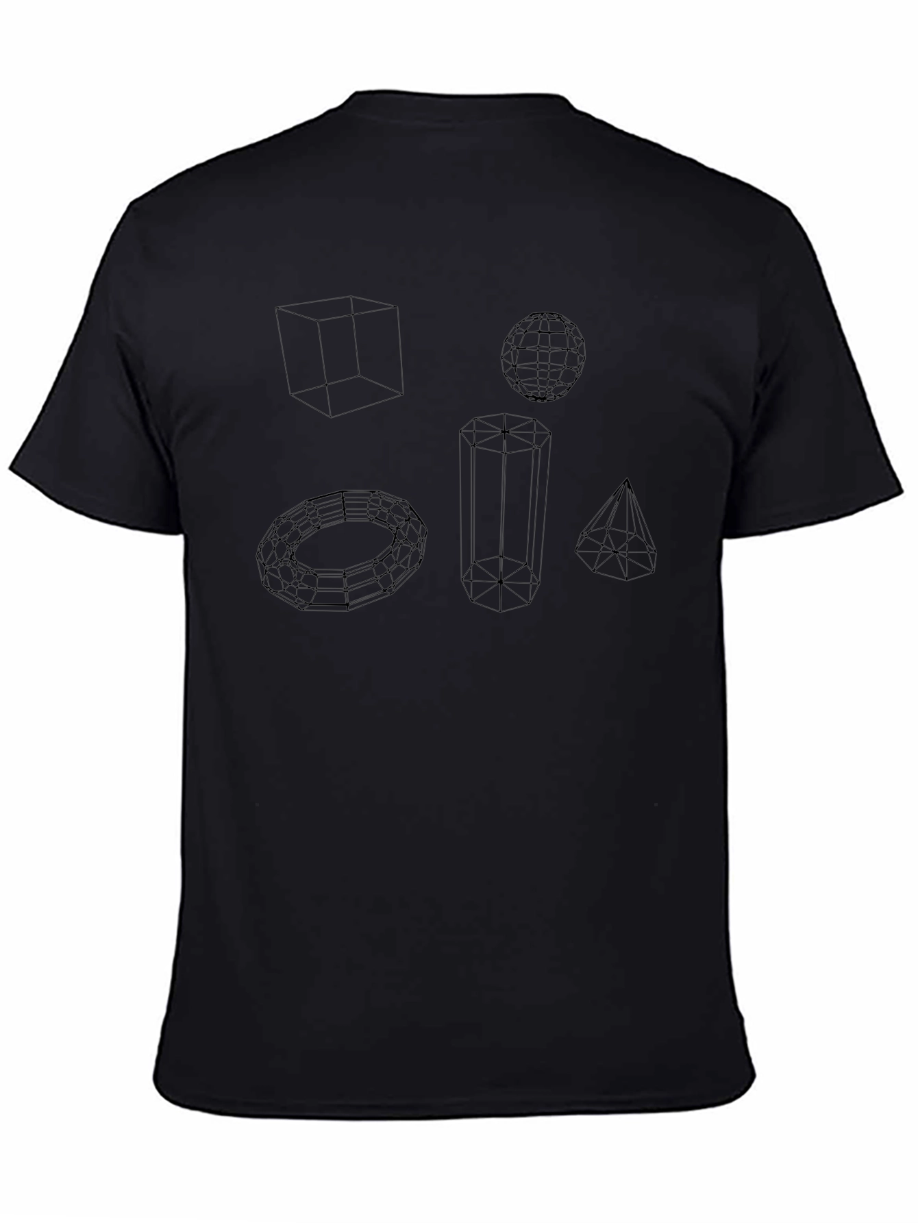 Geometric Wireframe Shapes Black T-Shirt