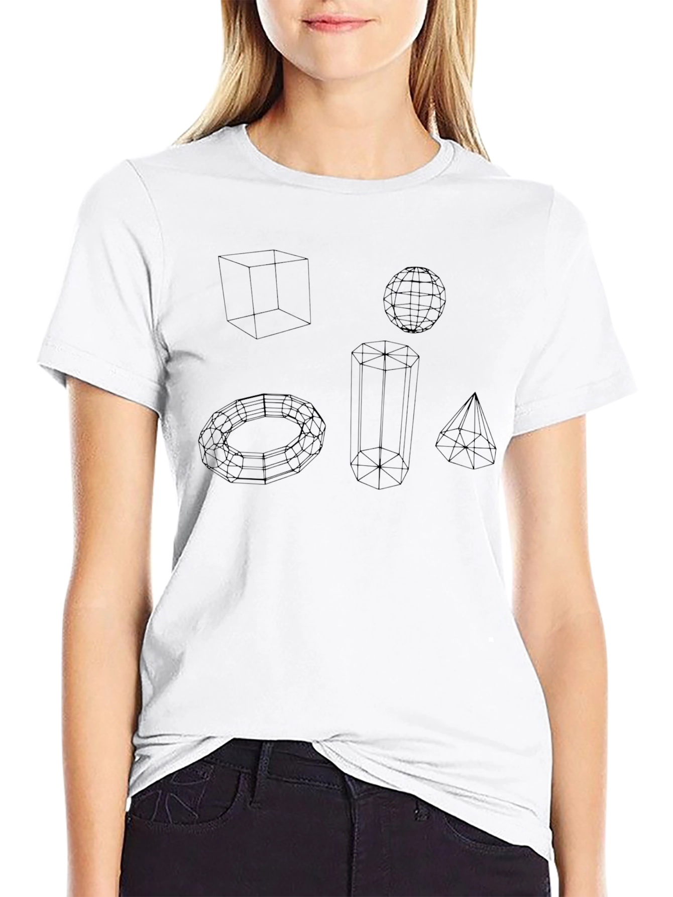 Geometric Wireframe Shapes Black T-Shirt