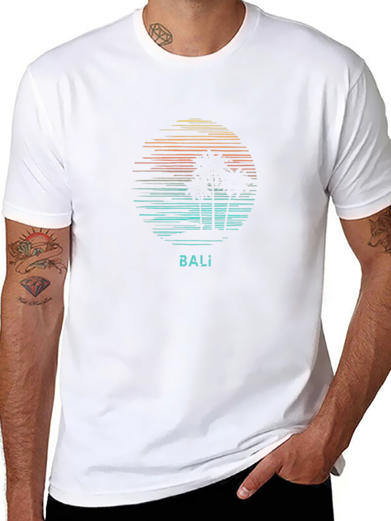 Bali Graphic Tee - Retro Palm Tree Sunset Shirt