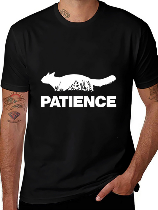 Patience Cat Graphic Tee - Soft Black Cotton