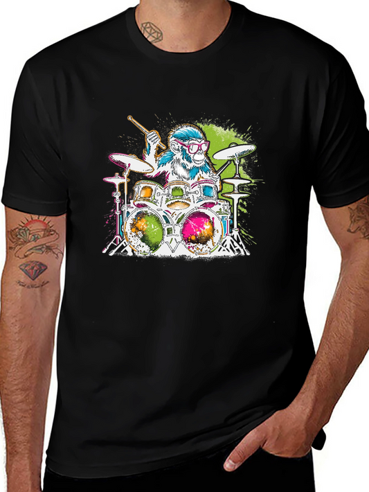 Monkey Drummer Graphic Tee - Rock Out in Style!