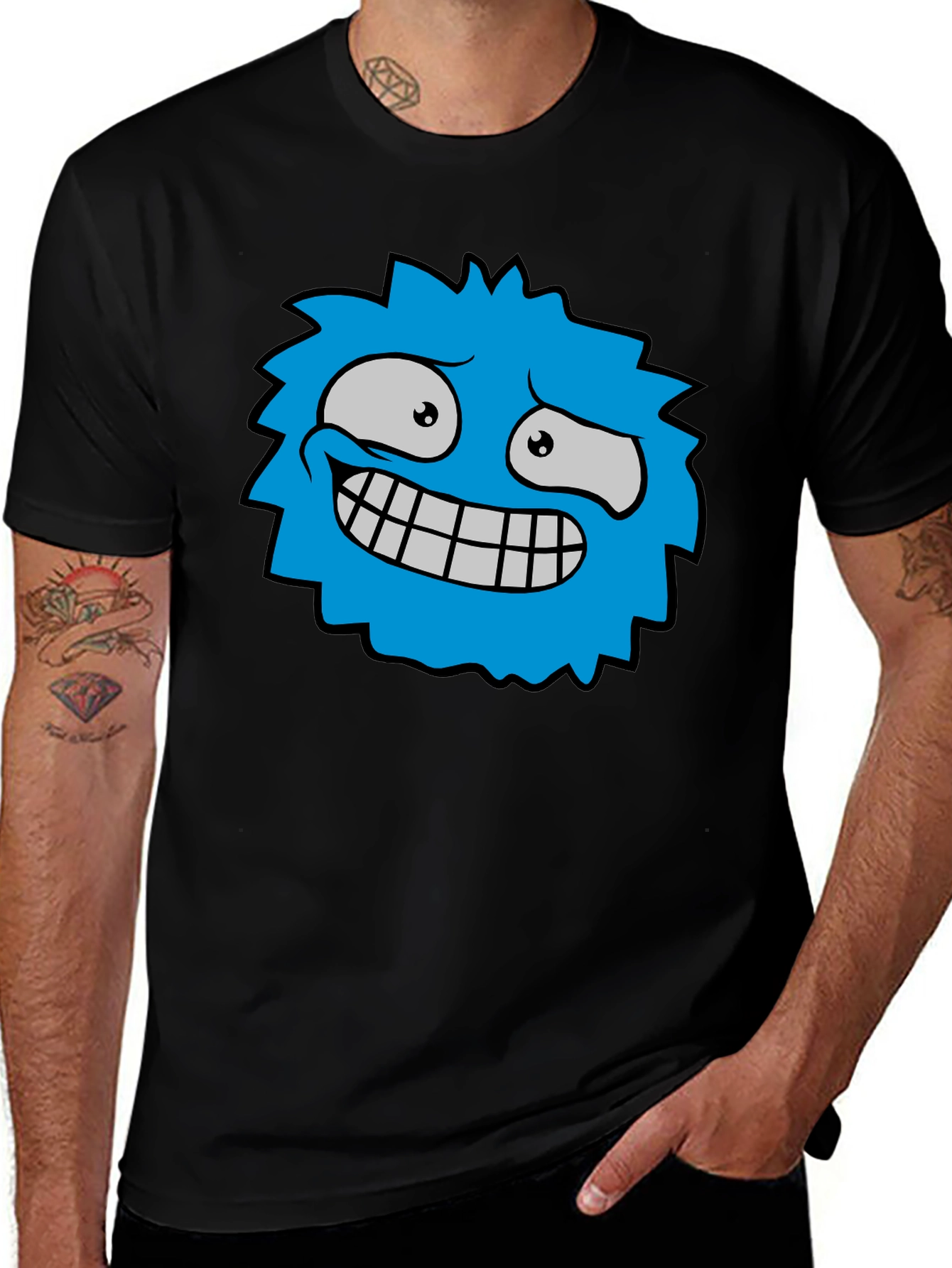 Funky Blue Monster Graphic T-Shirt - Black