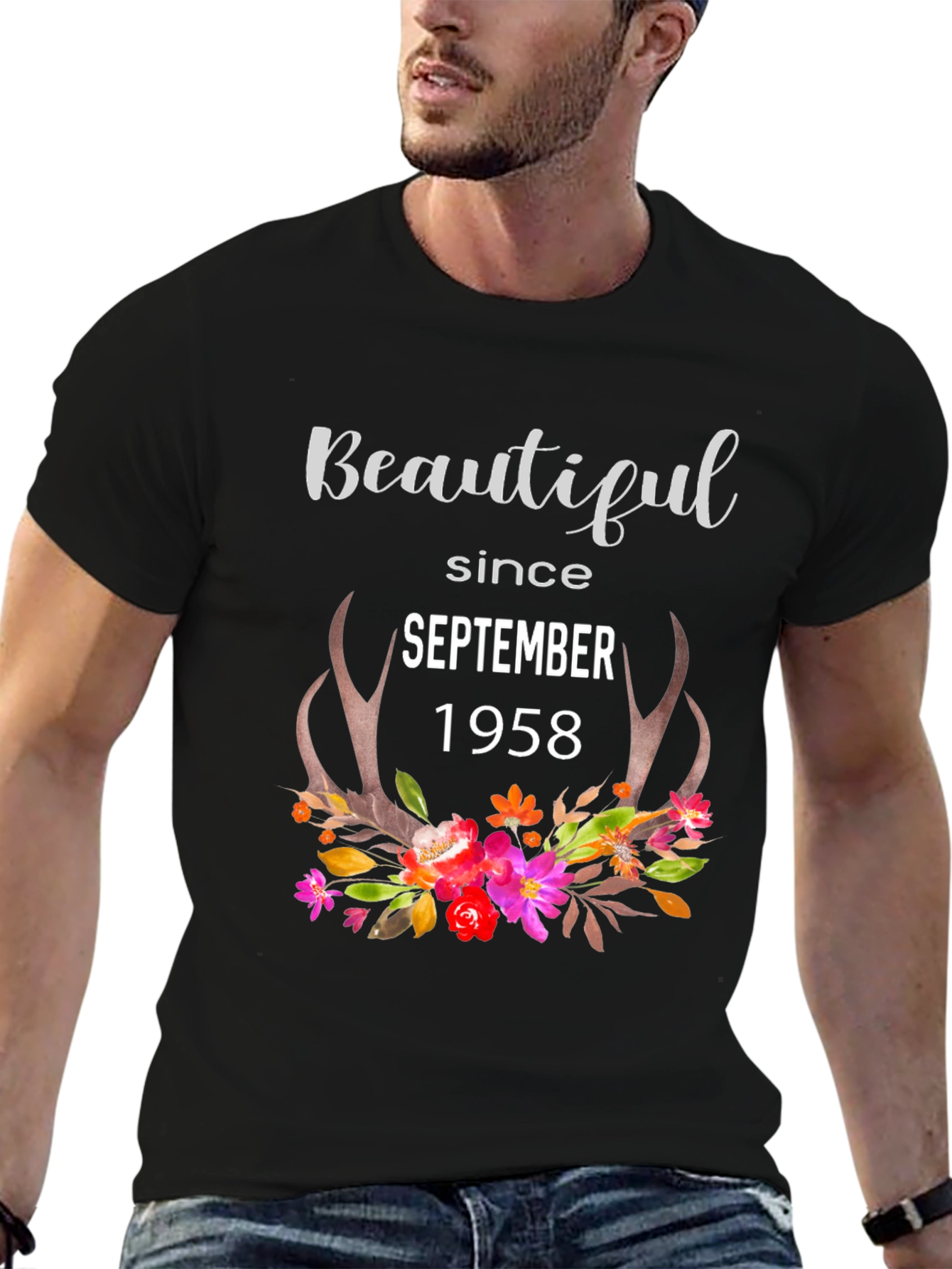Beautiful Since 1958 Floral Antler Birthday T-Shirt