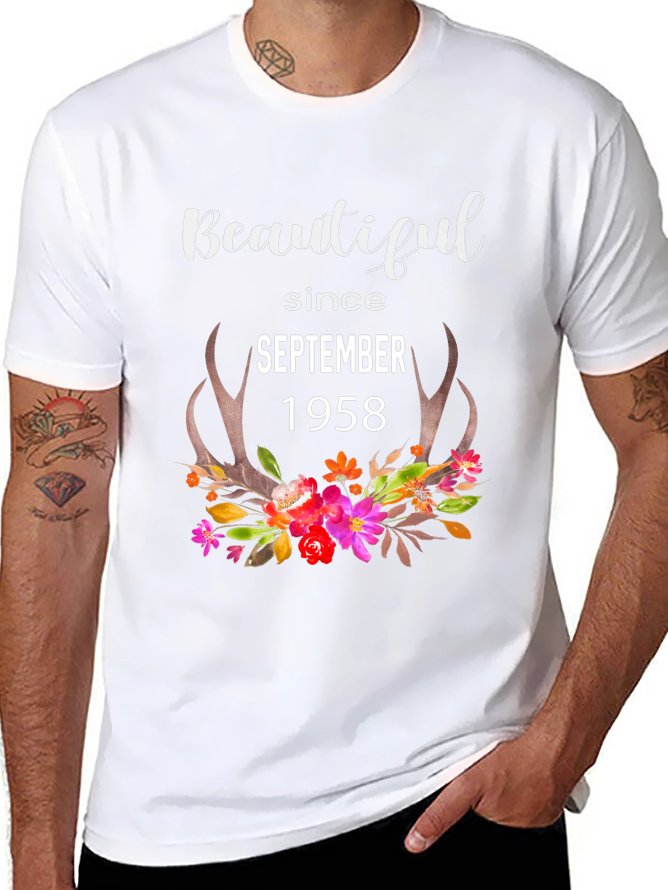 Beautiful Since 1958 Floral Antler Birthday T-Shirt