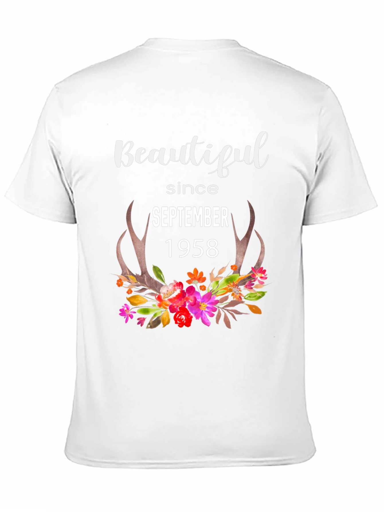 Beautiful Since 1958 Floral Antler Birthday T-Shirt