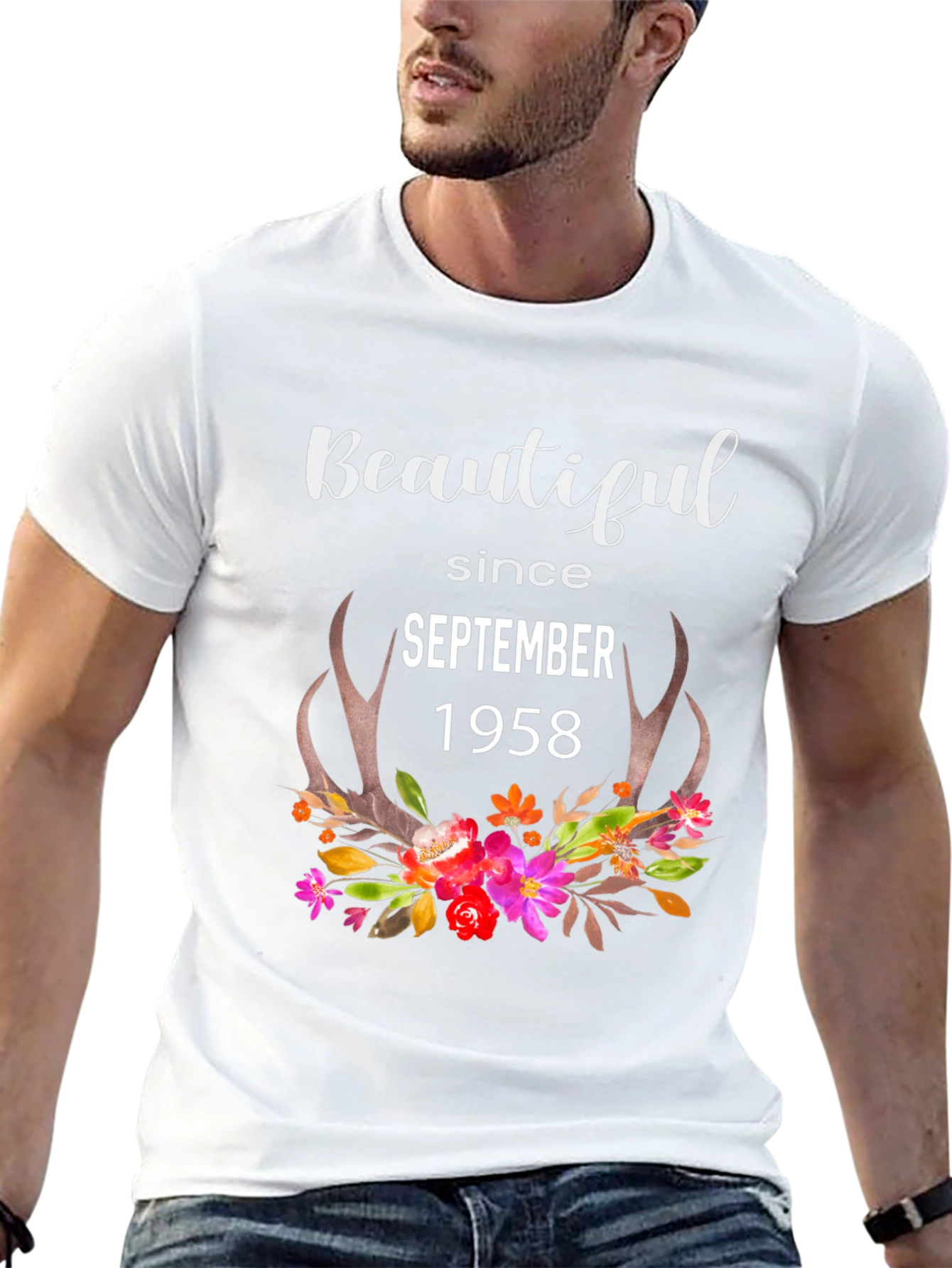 Beautiful Since 1958 Floral Antler Birthday T-Shirt