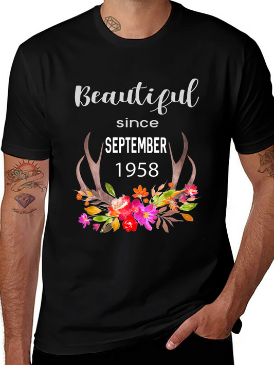 Beautiful Since 1958 Floral Antler Birthday T-Shirt