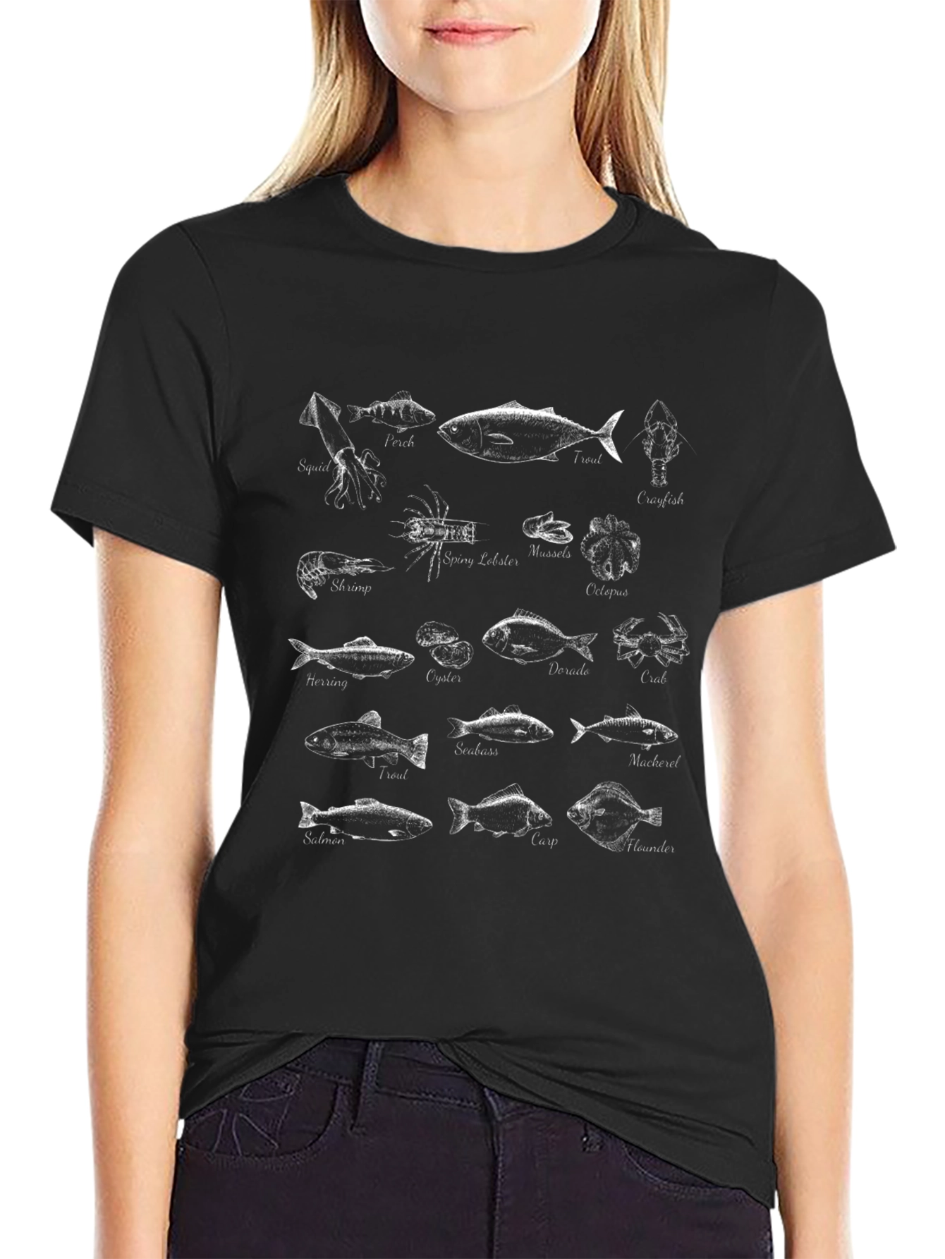 Black Seafood Graphic T-Shirt