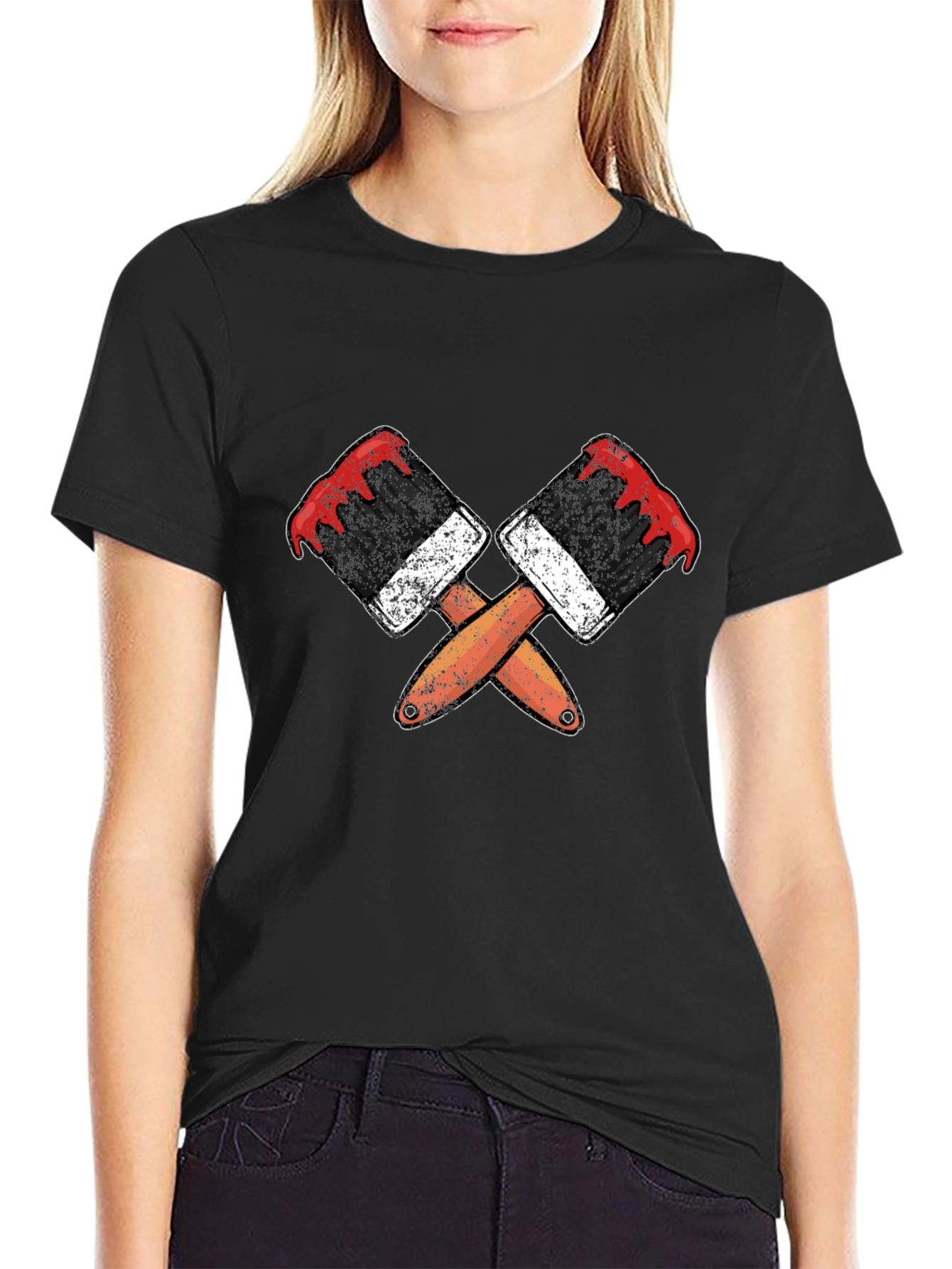 Painters Crossed Brushes Black T-Shirt