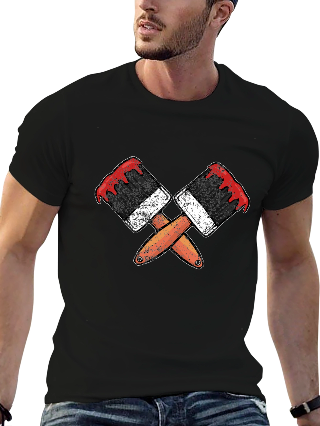 Painters Crossed Brushes Black T-Shirt