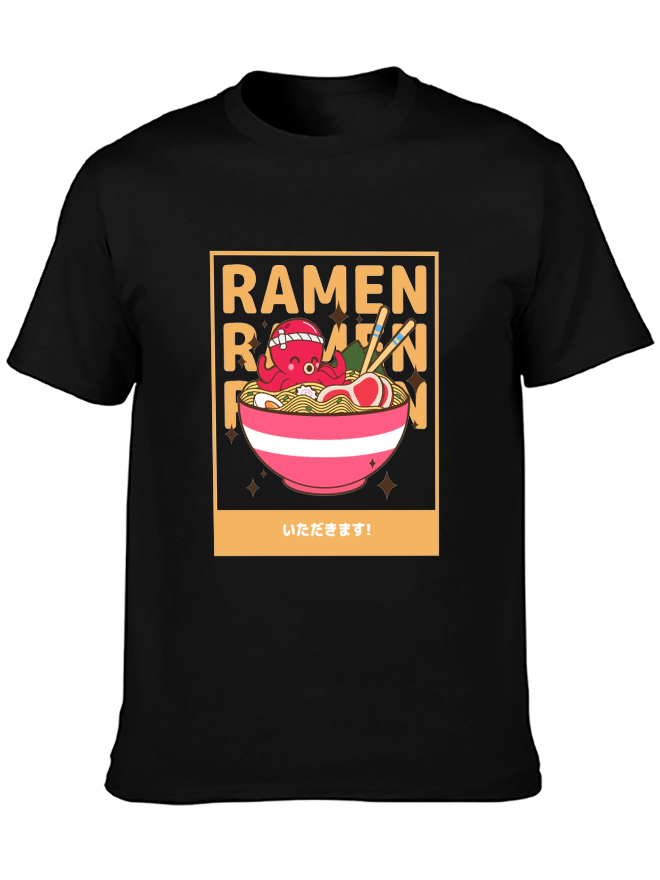 Ramen Octopus Graphic Tee - Unisex Black Cotton T-Shirt