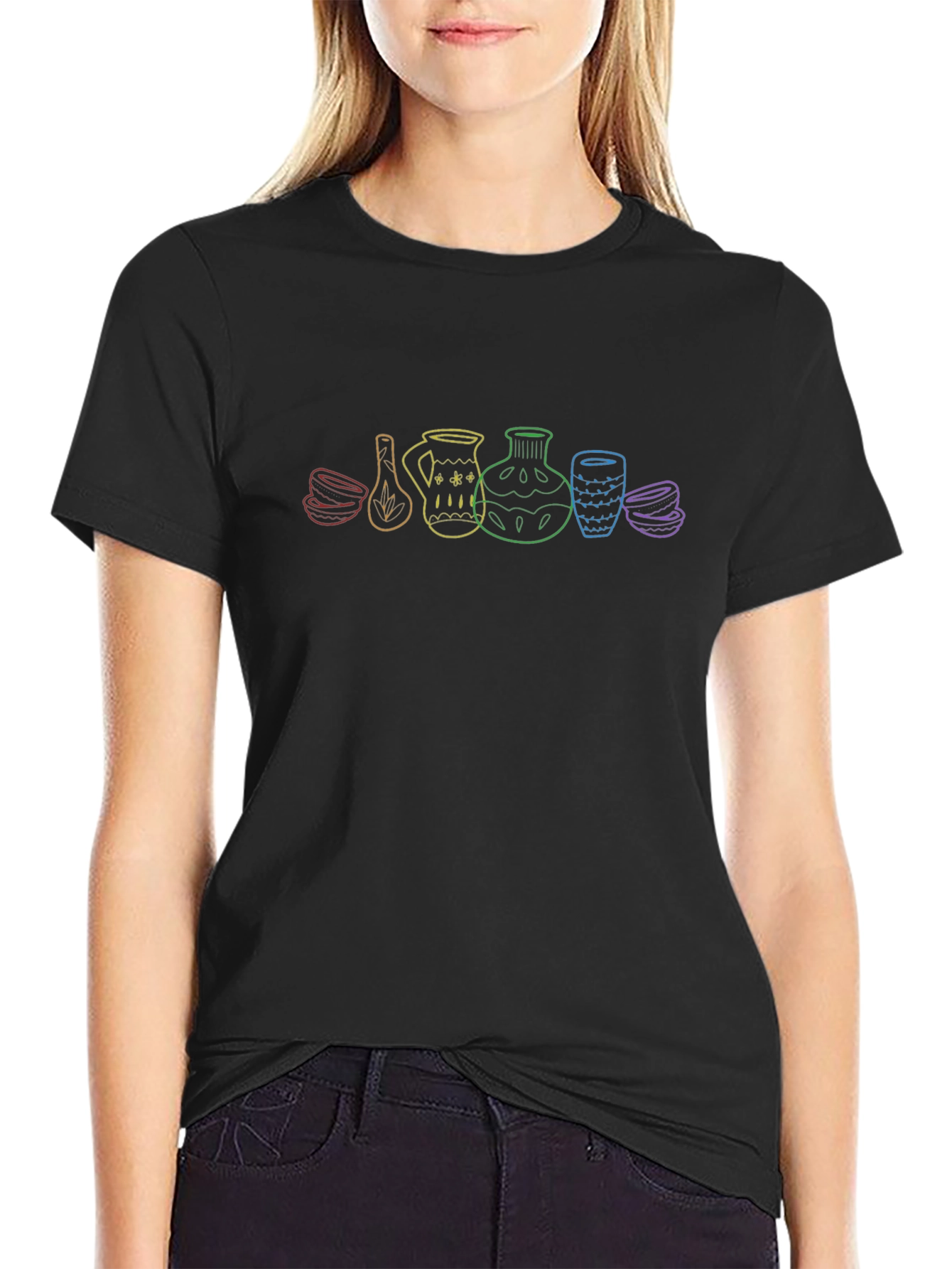 Rainbow Pottery Art Black T-Shirt