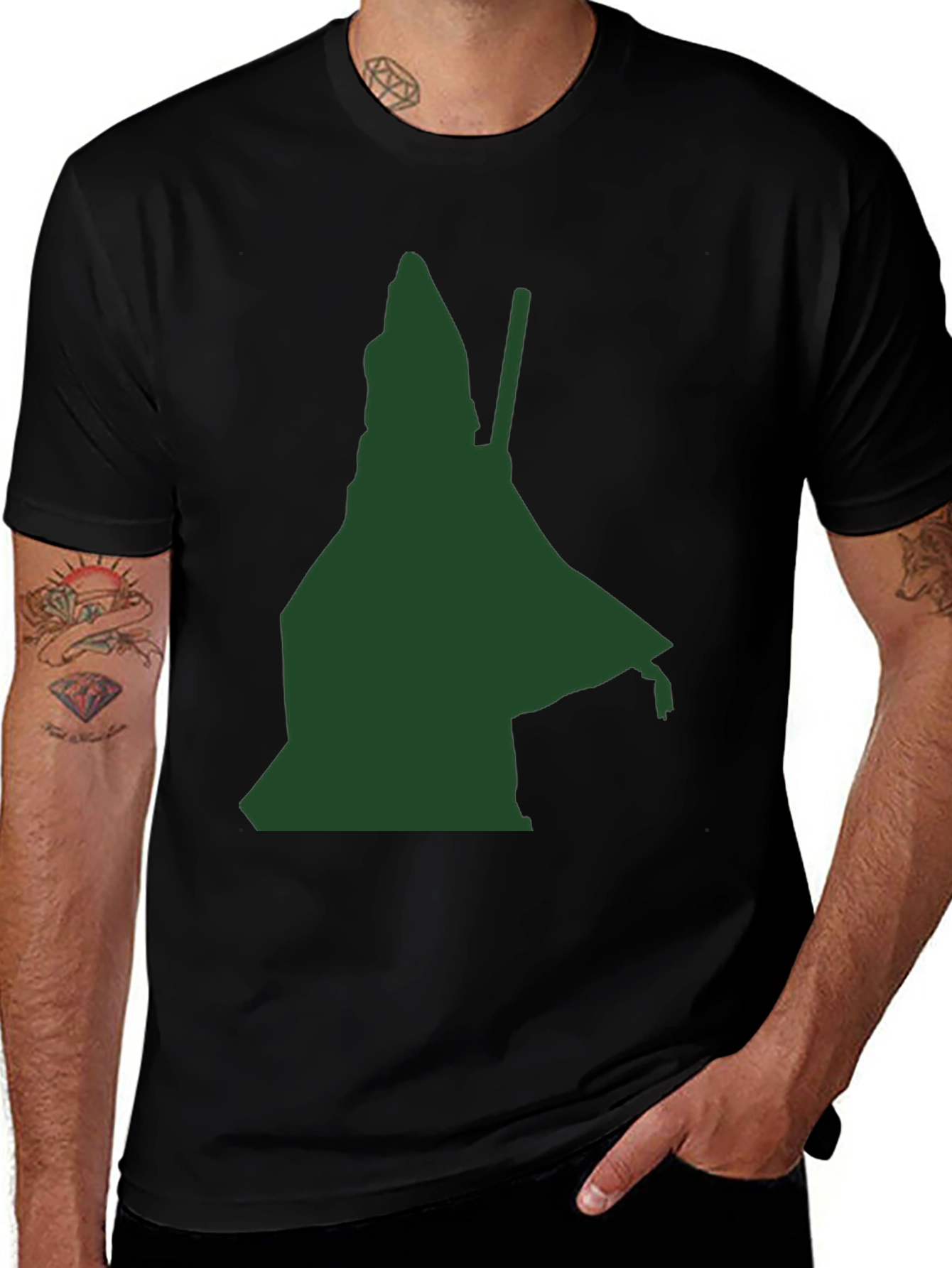 Green Wizard Silhouette Black T-Shirt