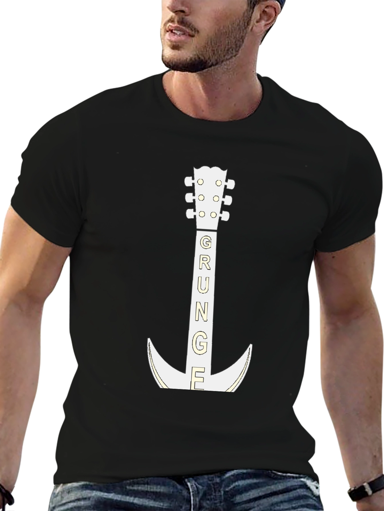 Grunge Guitar T-Shirt - Black Cotton Tee