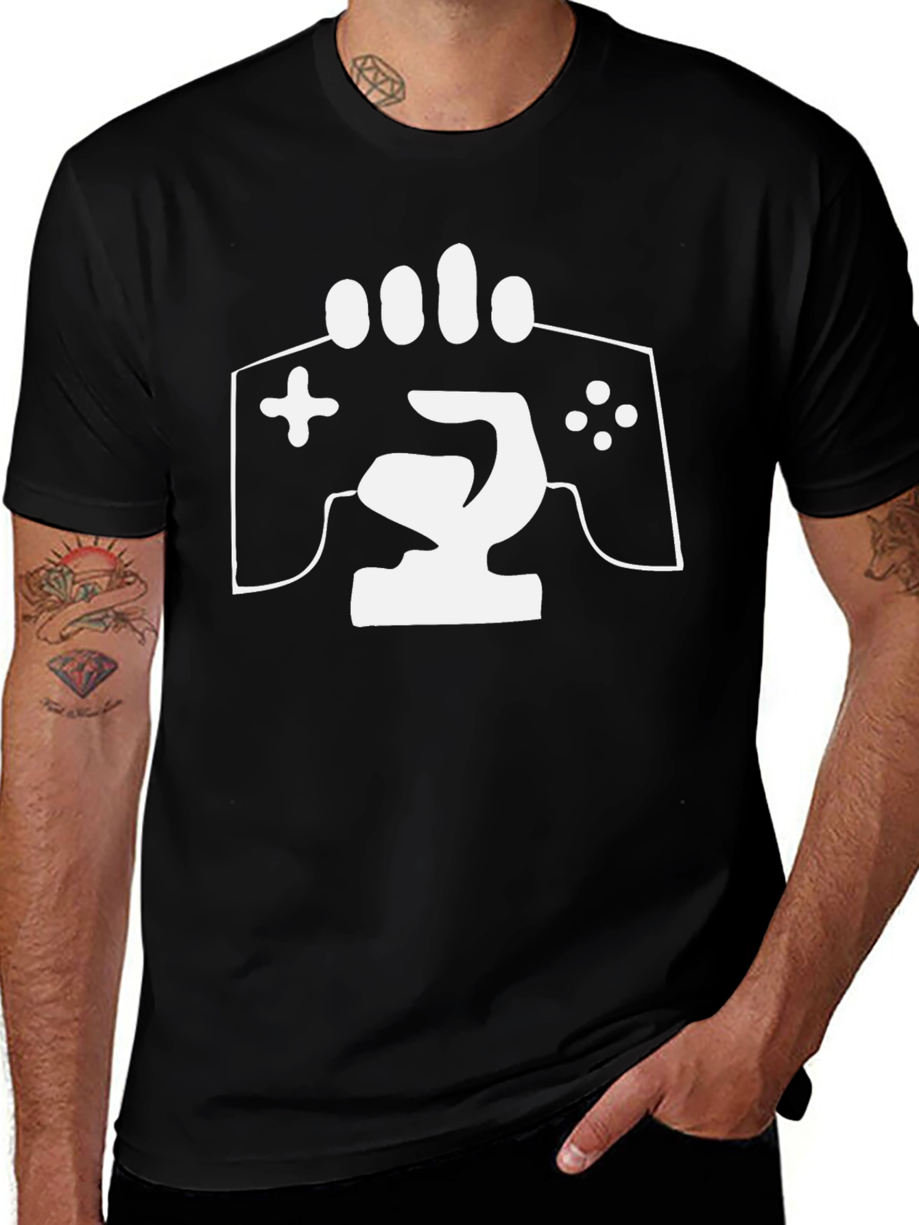 Gamer Fist Black T-Shirt - Game Controller Hand Design