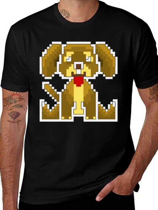 Pixel Dog Graphic Tee - Classic Black Cotton Blend