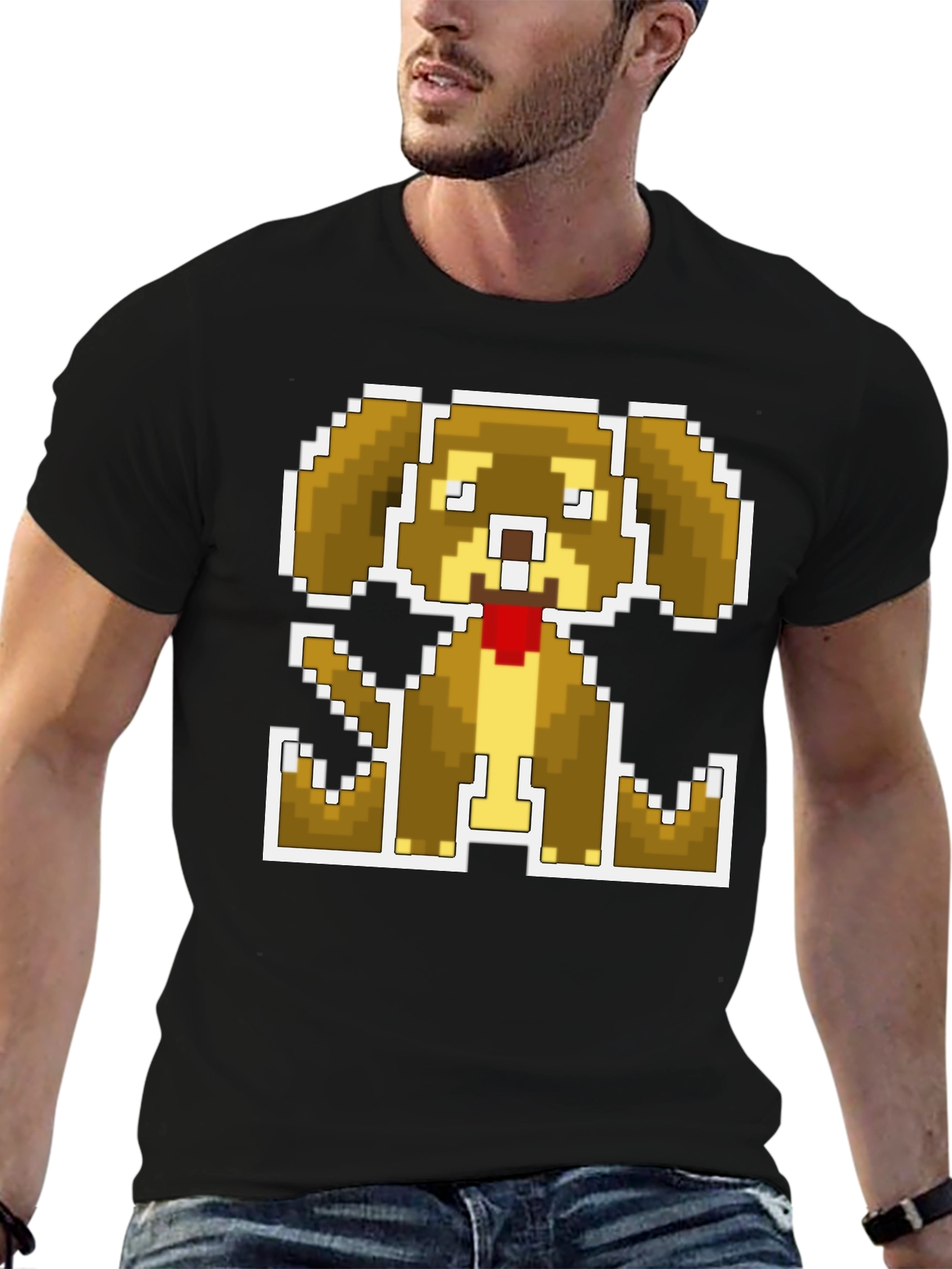 Pixel Dog Graphic Tee - Classic Black Cotton Blend