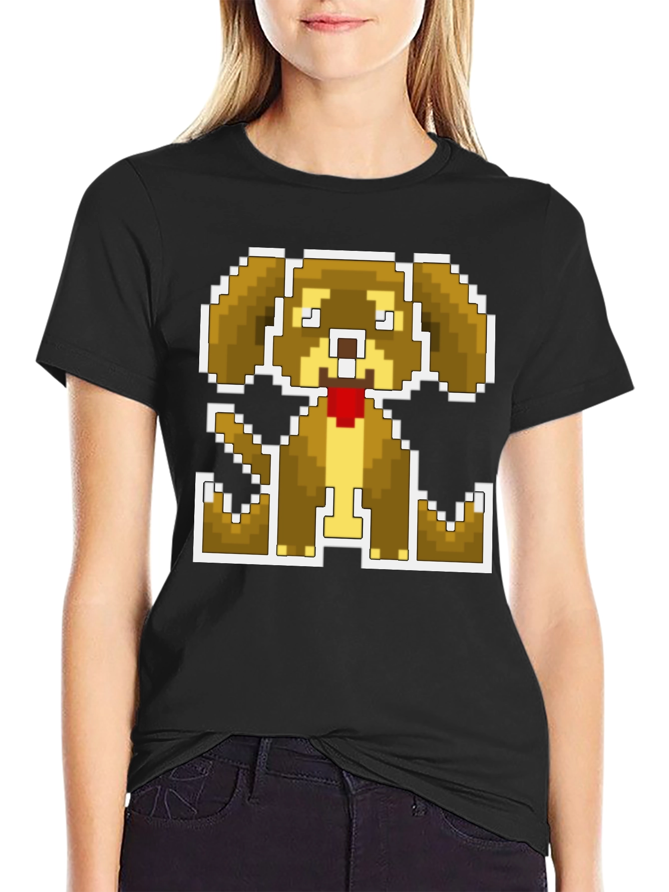 Pixel Dog Graphic Tee - Classic Black Cotton Blend